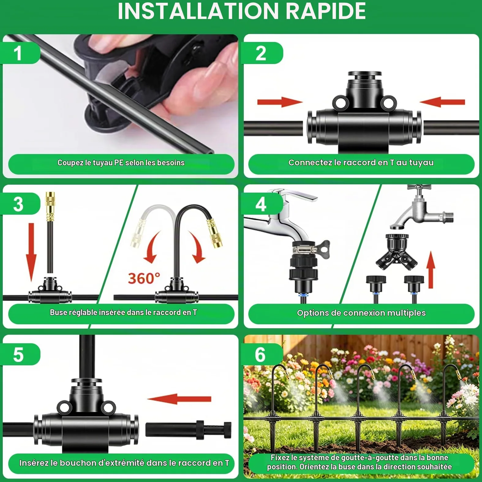 15M Système d'irrigation Automatique de Jardin à 360° avec 10 buses | Tuyau Kit d'irrigation Goutte,Contrôle Précis du Débit,Système d'arrosage Goutte pour Jardin Pelouse Serre Plantes Potager