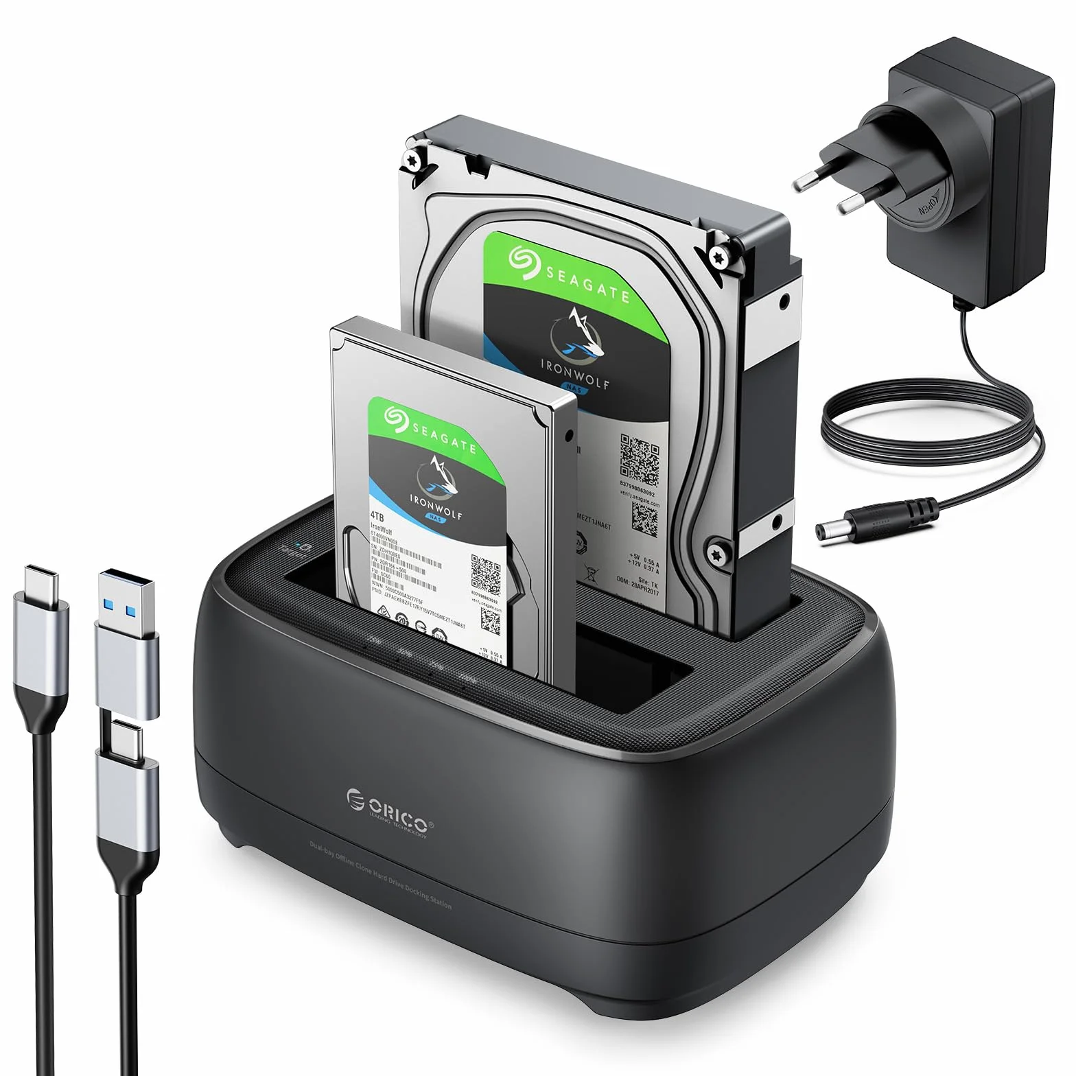 ORICO Station d'accueil USB C 2 Baies Clone Dock Disque Dur SATA 2,5/3,5" SSD HDD 40 To UASP