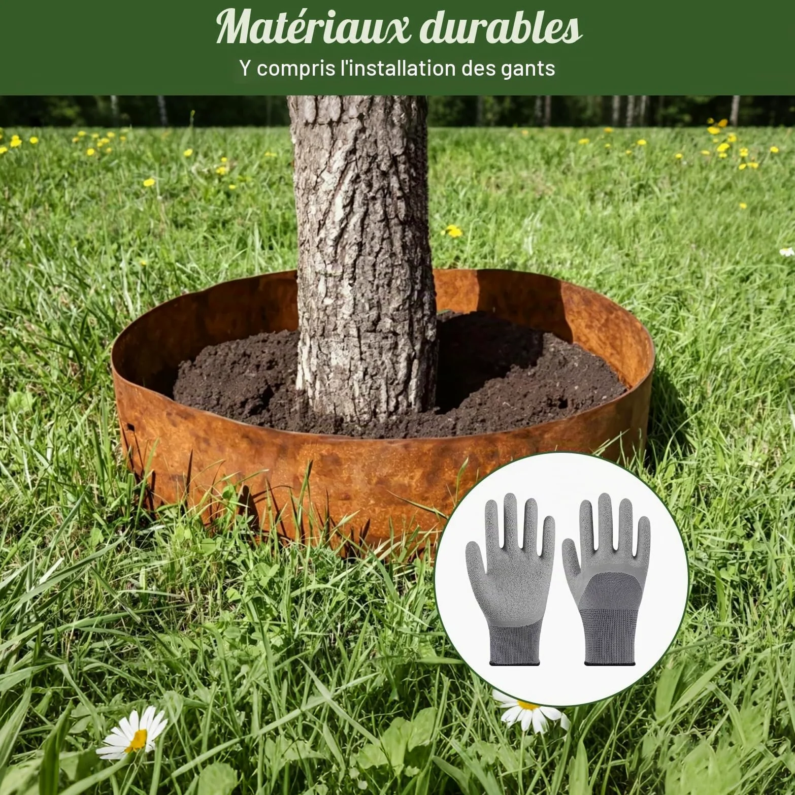 Bordure de pelouse en métal 10 m - Bordure de parterre avec aspect rouille - 15 cm de haut - Pour délimiter les parterres de fleurs, les chemins de jardin, les arbres, les jardins de gravier