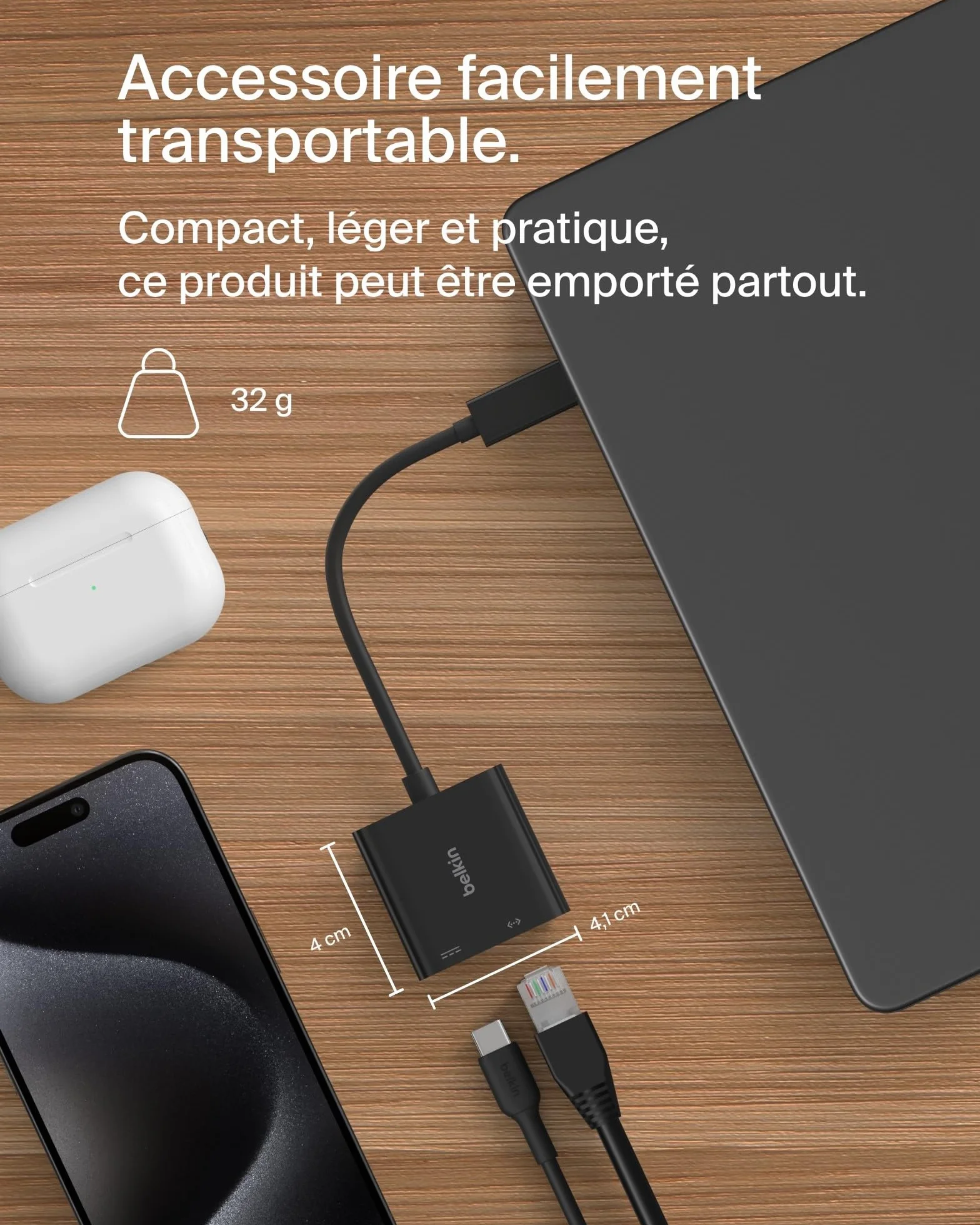 Belkin Connect Adaptateur USB-C vers Ethernet 100 W Gigabit Ethernet 10/100/1000 Mbits Recharge Rapide