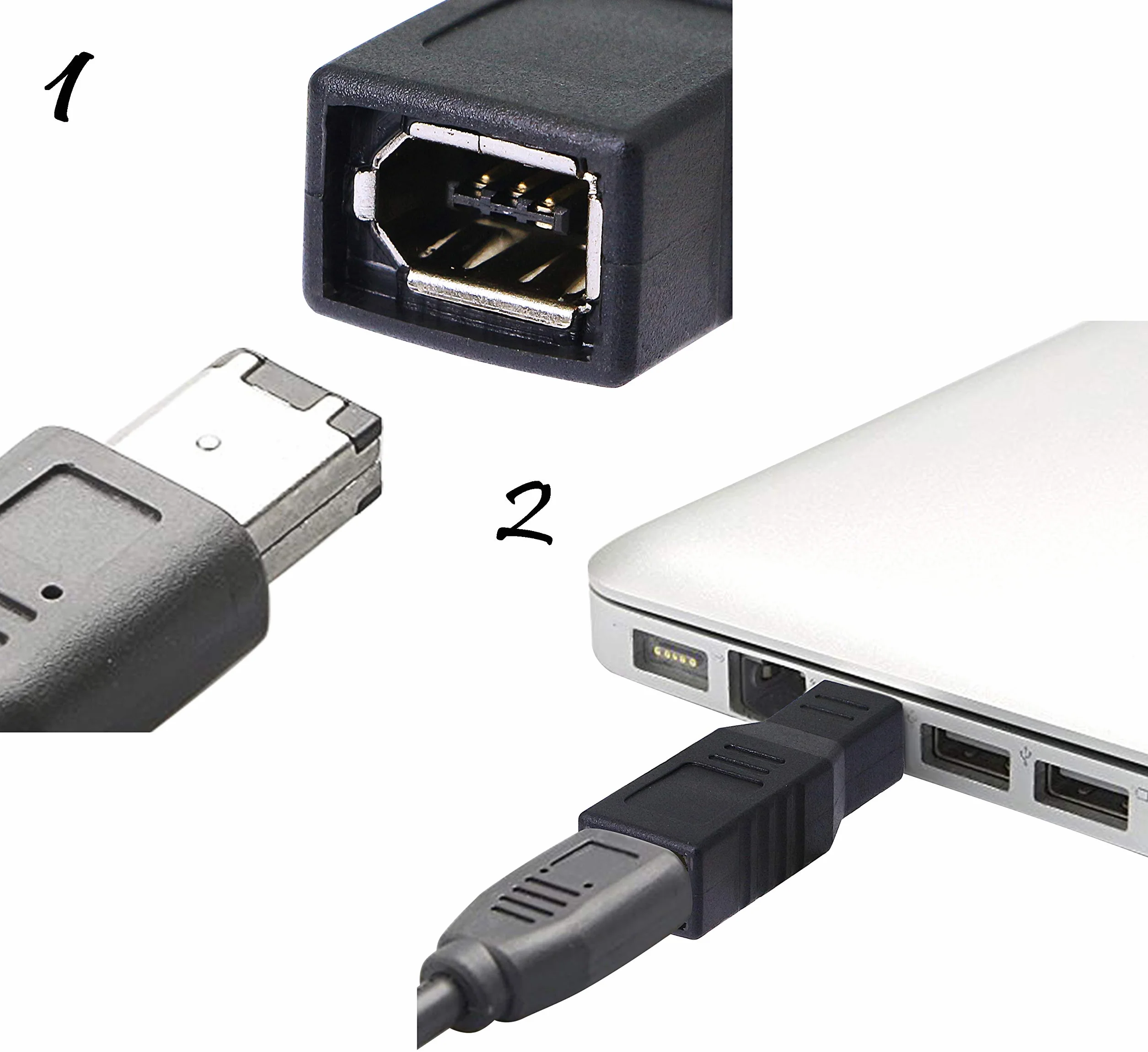 Lot de 2 adaptateurs IEEE1394 FireWire 400 vers FW 800 6 broches femelle à 9 broches mâle
