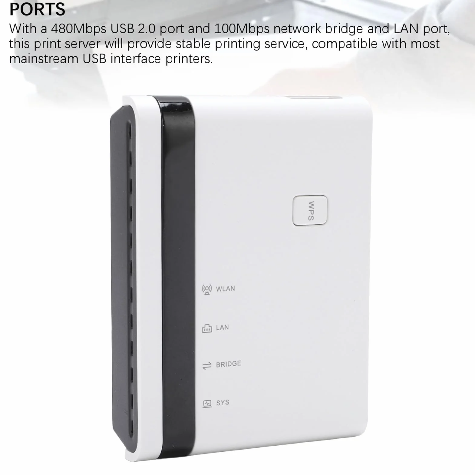 Prift Serveur d'impression USB 2.0 10/100 Mbps LAN sans fil 2.4G Prise en charge 4 imprimantes Mac conforme (Prise UE)