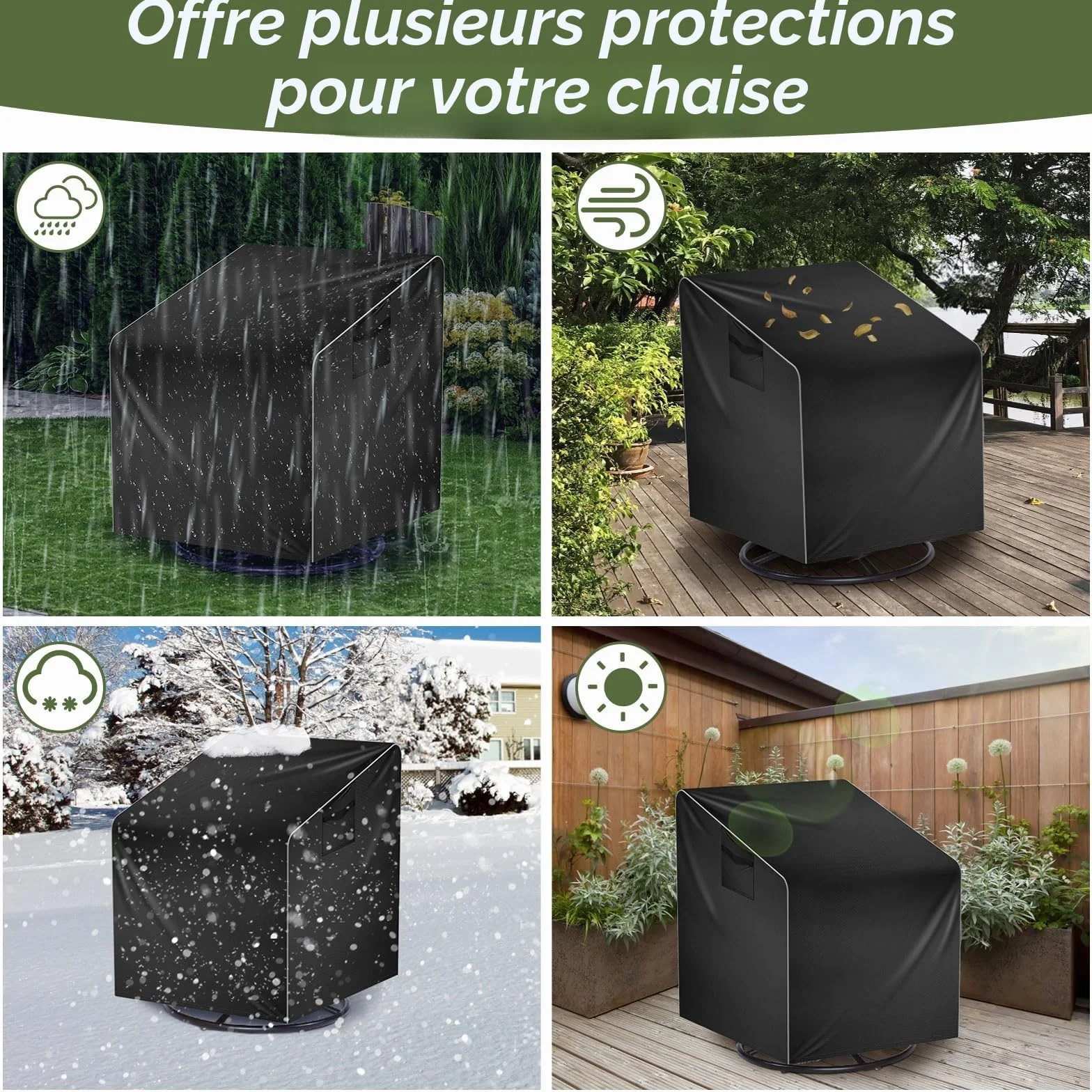 Housse Fauteuil Jardin Imperméable 100x85x75cm Oxford 210d Noir Protection Chaise Extérieur pour Fauteuil Pivotant