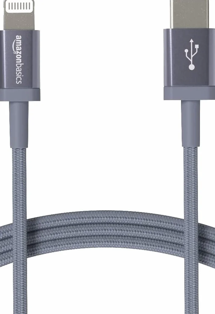 Amazon Basics Câble USB-C vers Lightning en nylon tressé MFi 1.8 m gris foncé pour iPhone 13/12/11/X/XS/XR/8