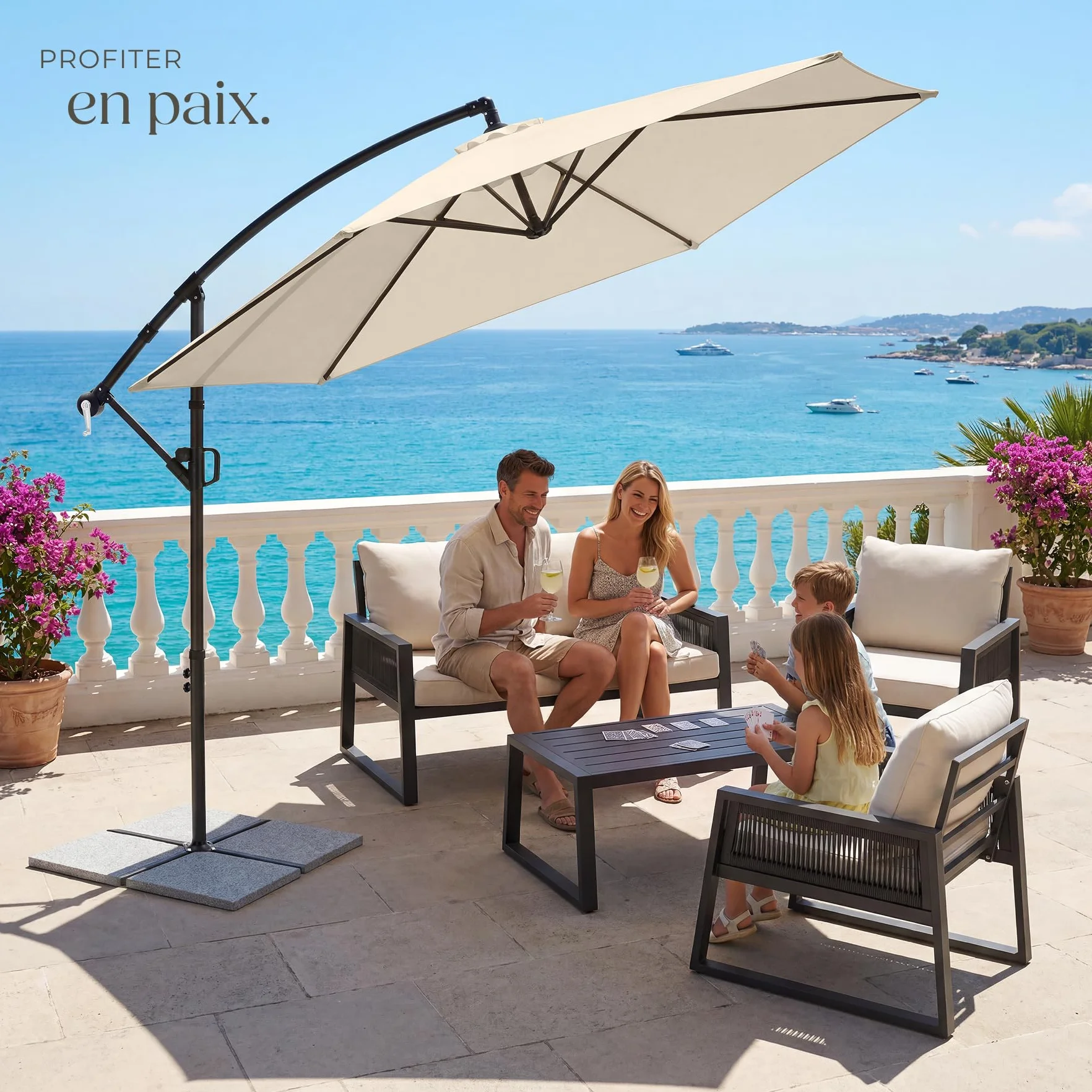 Tectake Parasol déporté 3x3 m Pivotant 360° Inclinable 90°-135° Protection UV 50+ Double-toit Jardin Terrasse