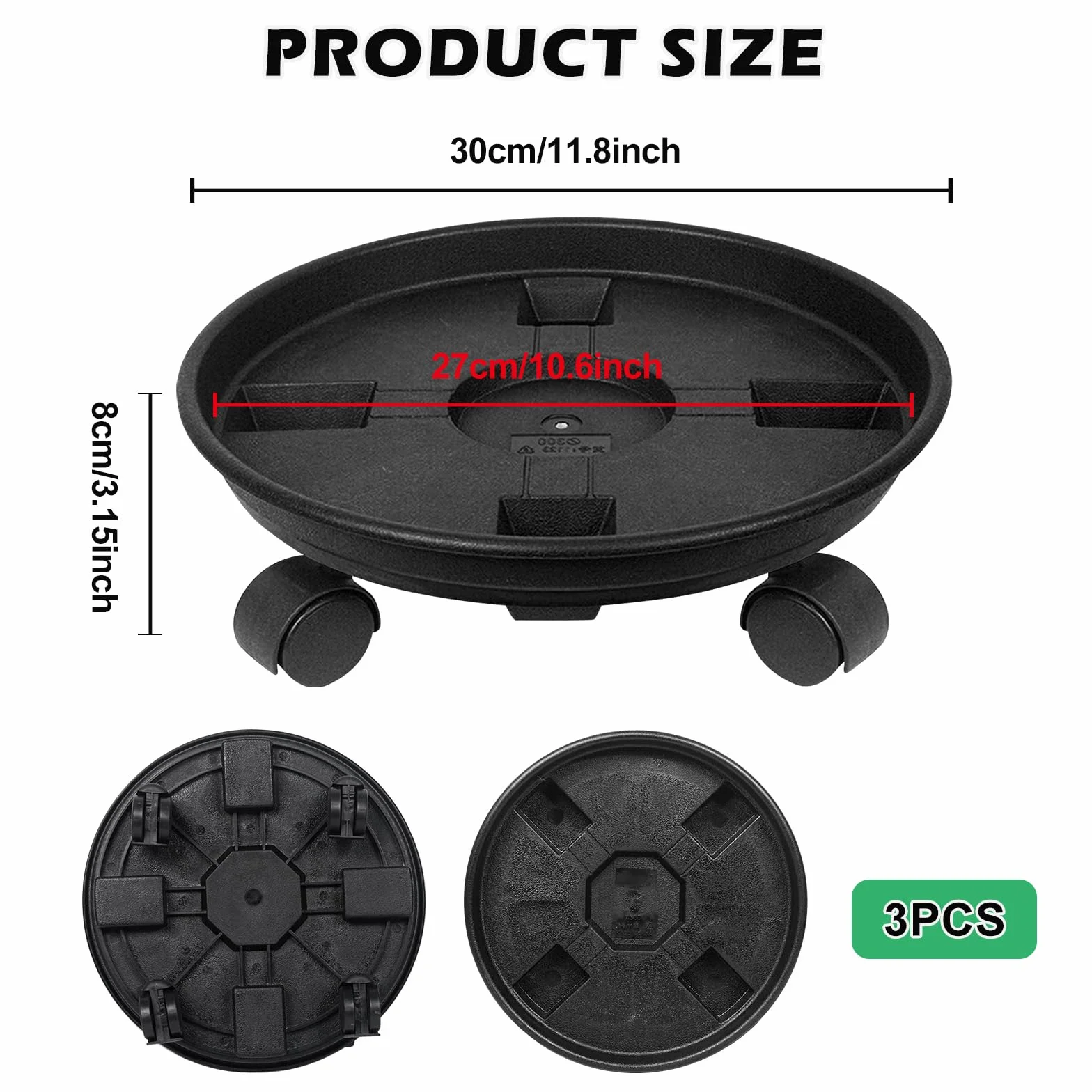 Porte Plante à roulettes 30 cm, Supports de Pots de Fleurs en Plastique, Support Plante Roulette intérieur et extérieur