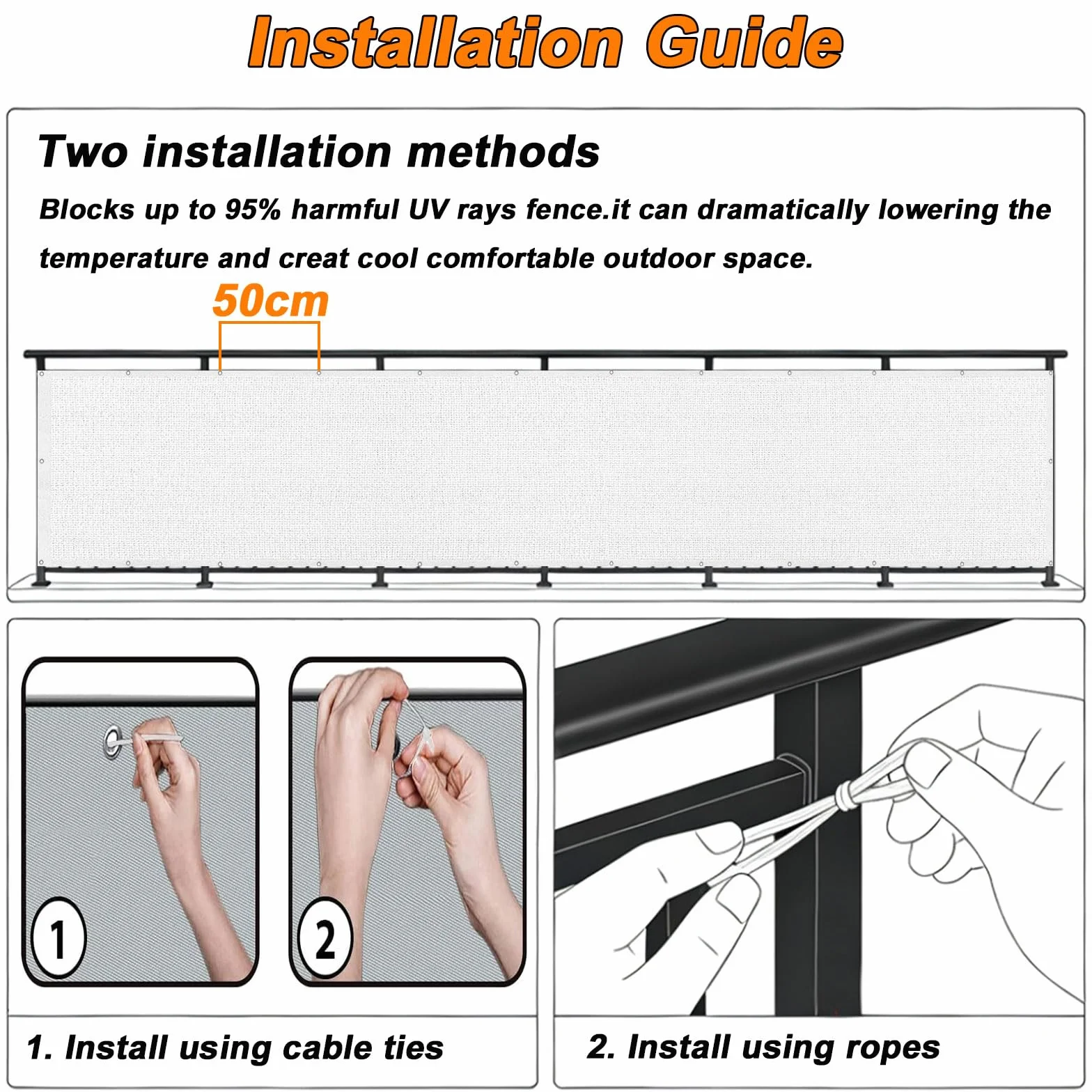 GUOJUN Brise Vue 110 x 280 cm Protection UV Coupe-Vent Respirant Cache Vue Balcon Clôture d'ombrage avec Œillets Blanc