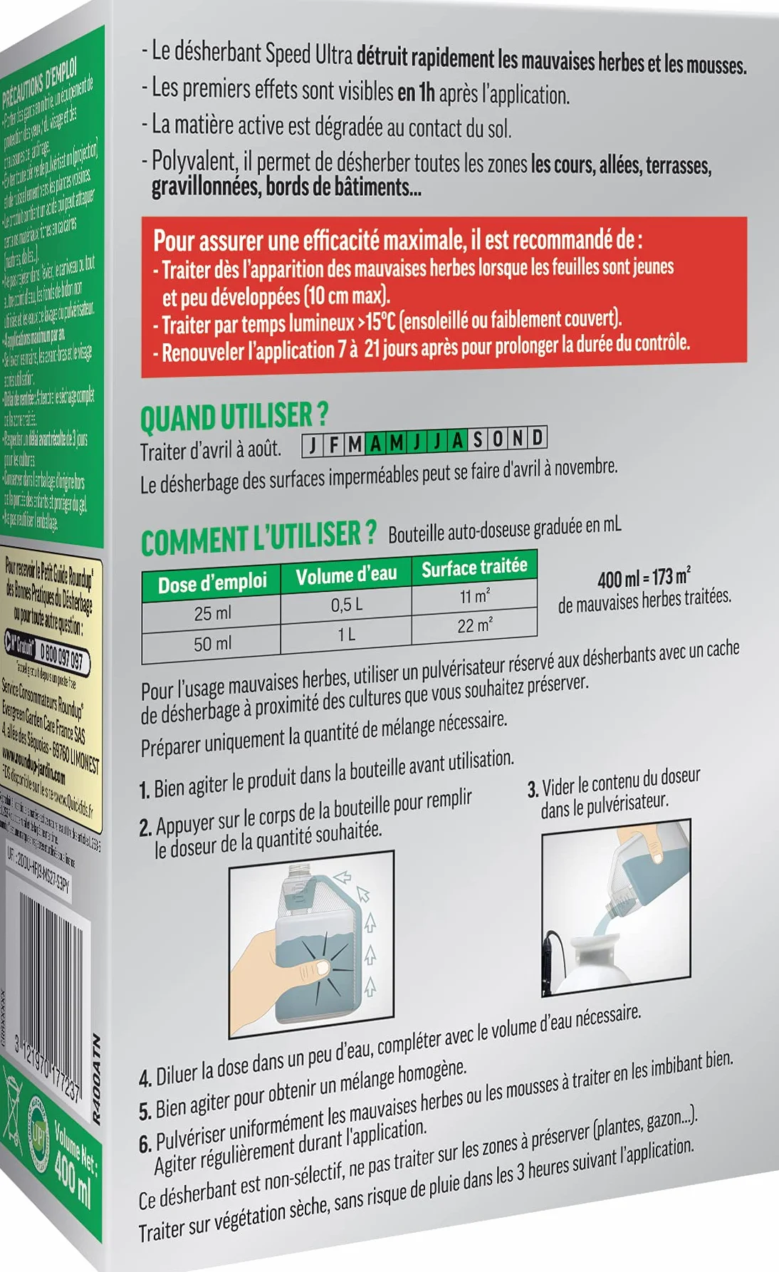 RoundUp Désherbant Concentré Multi-usages 700mL Acide Pélargonique 304m²