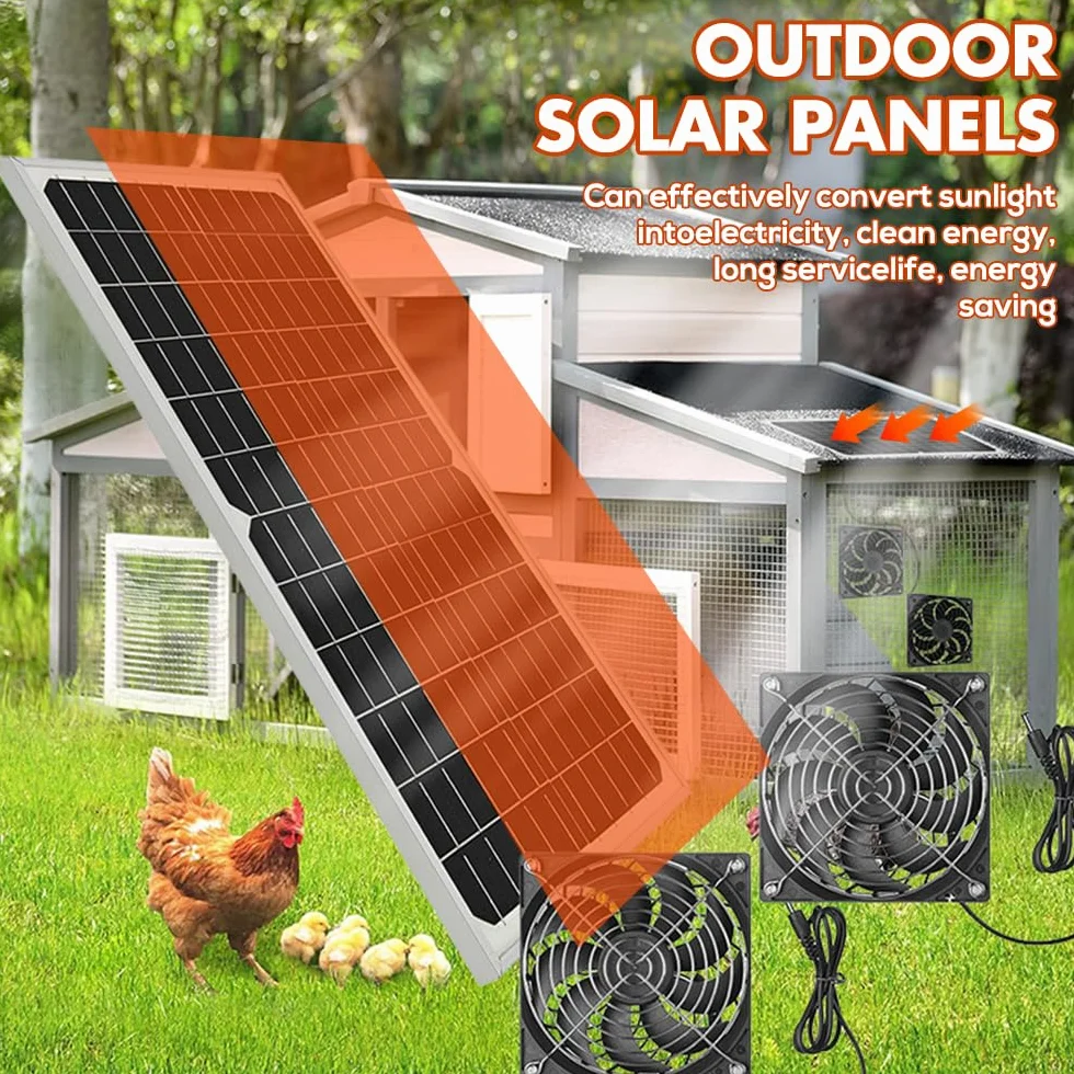 Ventilateur Solaire Exterieur 16W Kit Extracteur d'air Résistant aux Intempéries Fenêtre D'échappement 2 Ventilateurs étanches