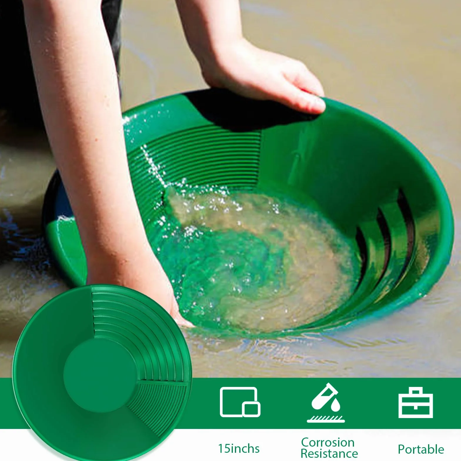 Kit D'orpaillage Gold Pan 38,5 x 8,5 cm Casserole Plastique pour Lavage Tamis Prospection Minière (Vert)