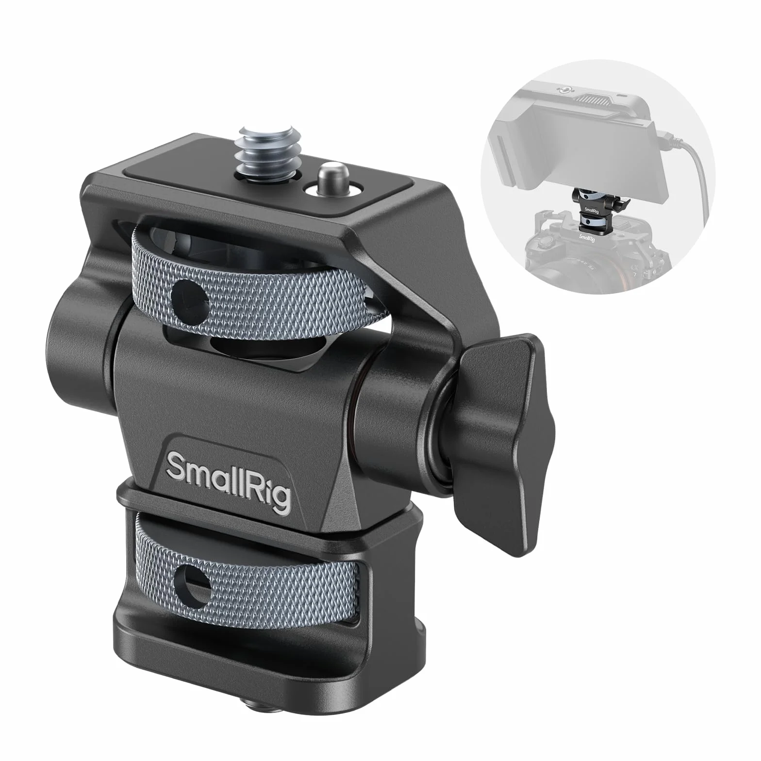SMALLRIG Support Moniteur Réglable Pivotant 360° Inclinable 180° Vis 1/4" Anti-Torsion 4886