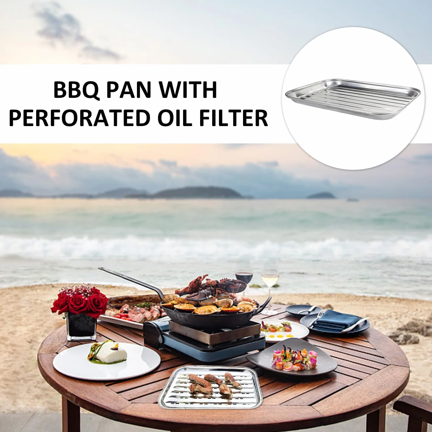 Plaques De Barbecue Carrées Avec Brosse En Silicone Et Poêle À Griller Filtre À Huile Perforé