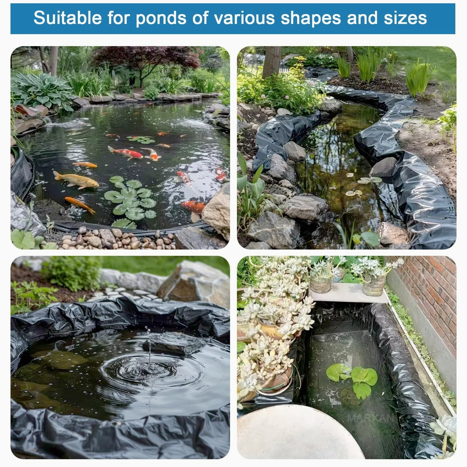 Bâche pliable durable et imperméable pour étangs à poissons extérieurs, cascades, lacs artificiels