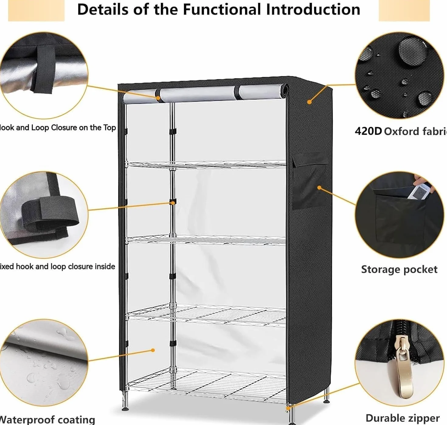 Housse de Protection 420D Imperméable Anti-Poussière pour Étagère de Rangement Intérieur/Extérieur Noir