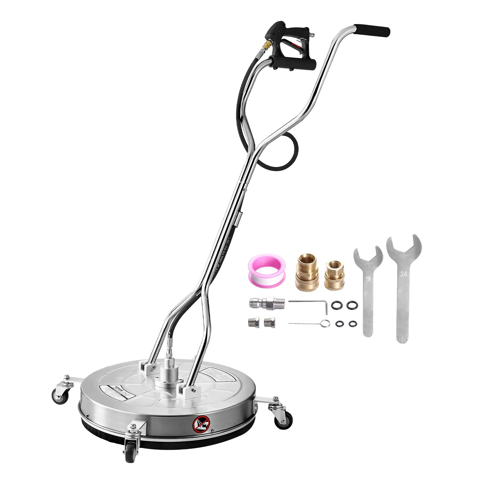 VEVOR Nettoyeur de surface pour nettoyeur haute pression 612 mm, accessoire nettoyeur sol en acier inox avec 4 roues, 276 bar max. connecteur 0,95 cm 2 buses de pulvérisation pour béton patio trottoir