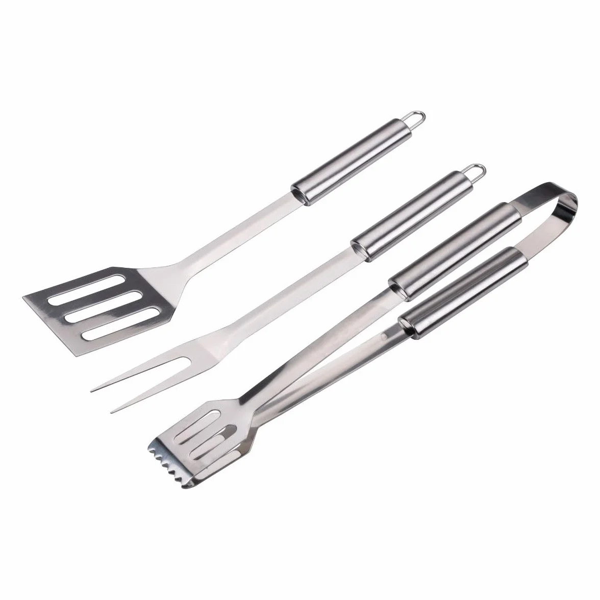 Alpina Kit Barbecue Ustensiles 3 Pièces - Pince et Spatule Acier Inoxydable - Fourchette à Viande Argent