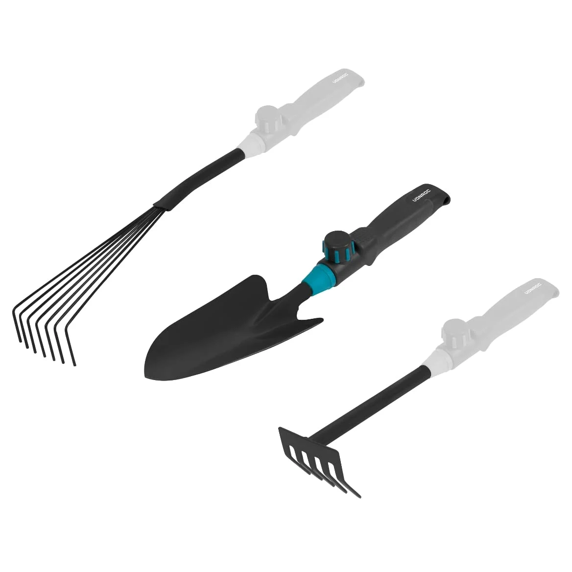 VONROC Kit d'Outils de Jardin 3 en 1 - Système Vfix - Ensemble Outils Jardinage - Râteau à Feuilles, Pelle et Griffe - pour Entretenir Votre Extérieur ou Potager