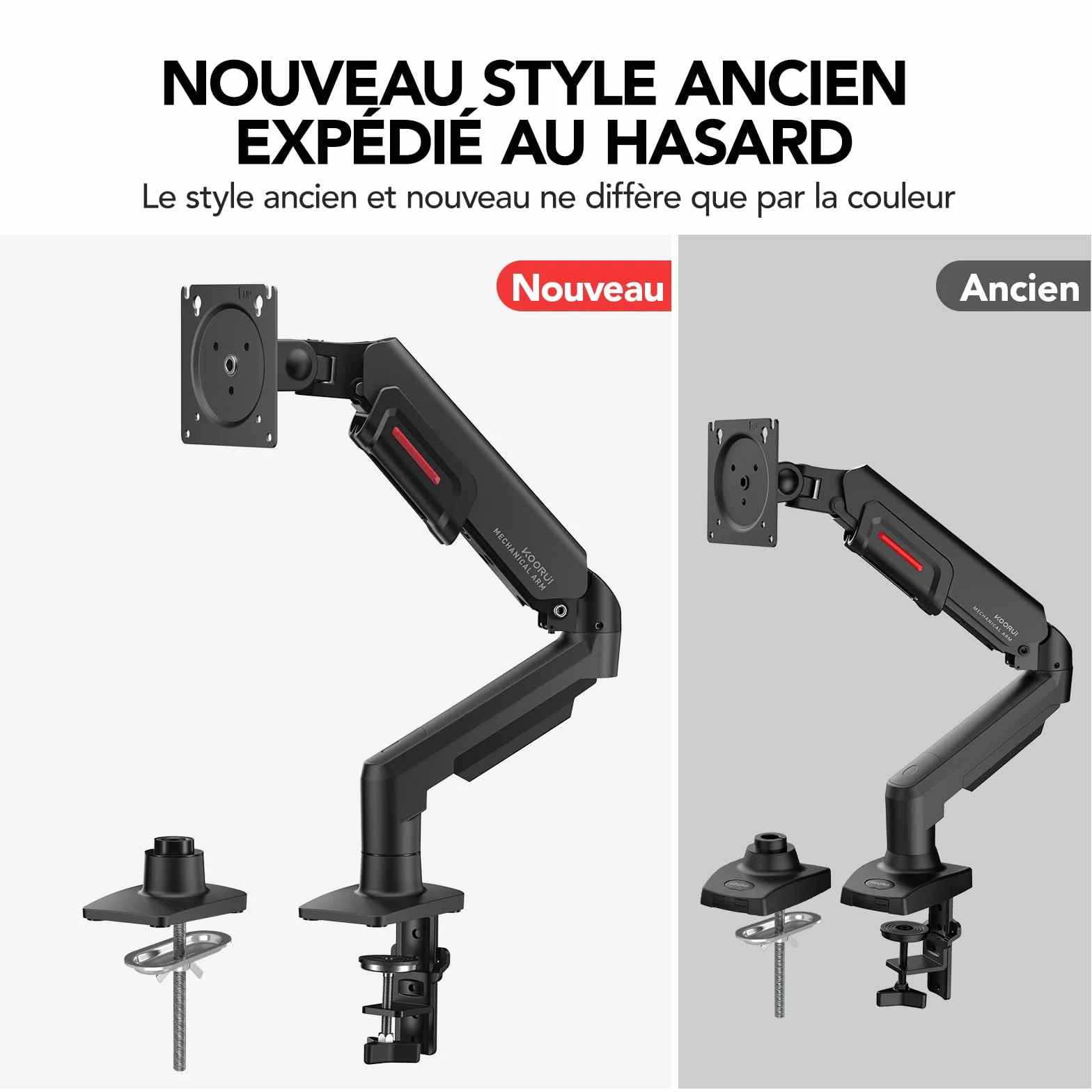 KOORUI Support Écran PC Moniteur Bras Ergonomique Réglable Hauteur Inclinaison Pivotant 17-32" VESA 75&100mm 2-9kg