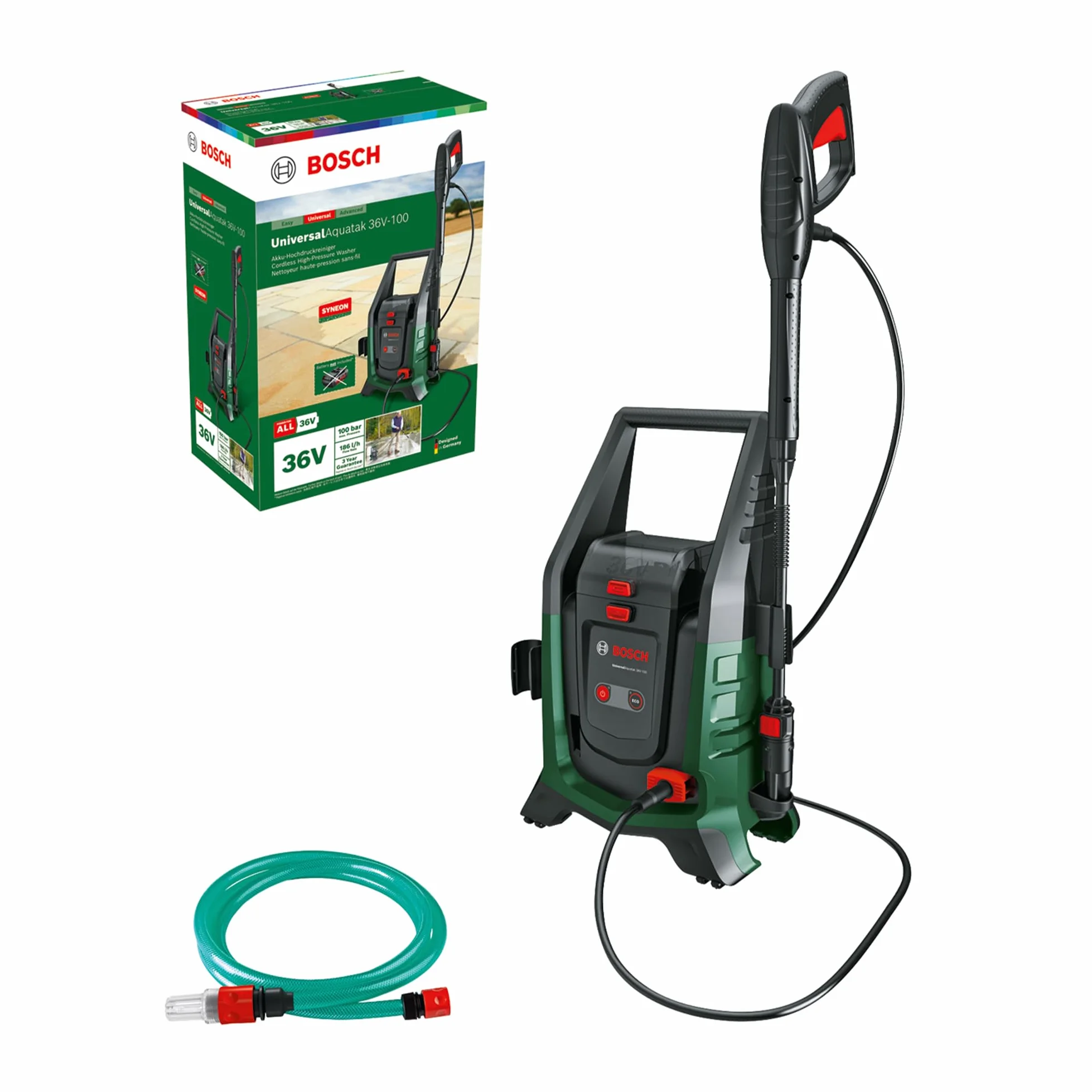 Bosch Set de nettoyage haute-pression sans fil et mobile UniversalAquatak 36V-100 (Pour un nettoyage efficace; système 36 Volt; jusqu'à 45 minutes d'autonomie; kit d'auto-amorçage; sans batterie)