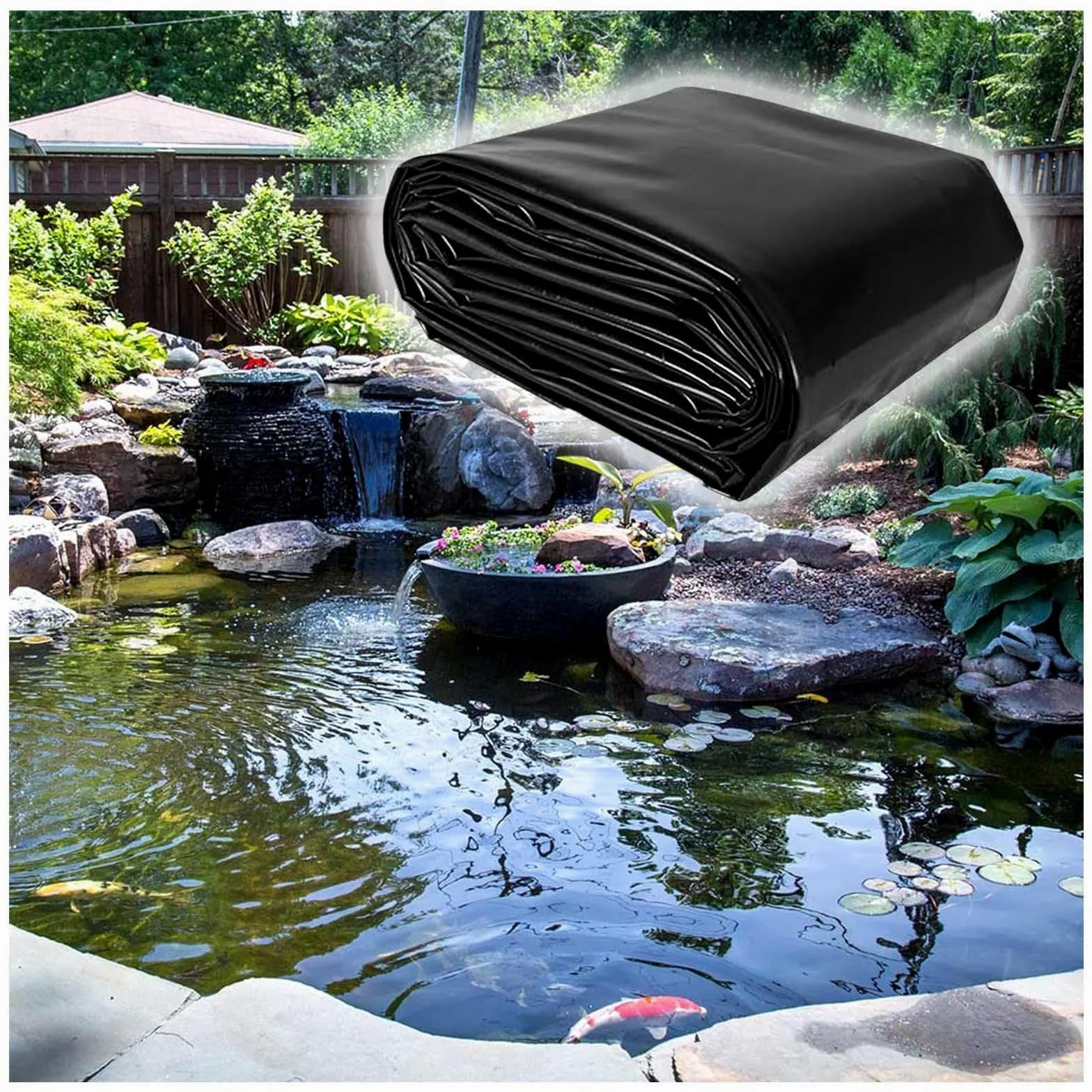 HDPE Bâche pour Bassin De Jardin 1.5x4.0m 3.5x8.0m 5.5x10.0m 7.5x8.0m 9x10.0m 12x15.0m Doublure Étanche Revêtement De Bassin pour Extérieur Bassin De Poissons(4x5.0m)
