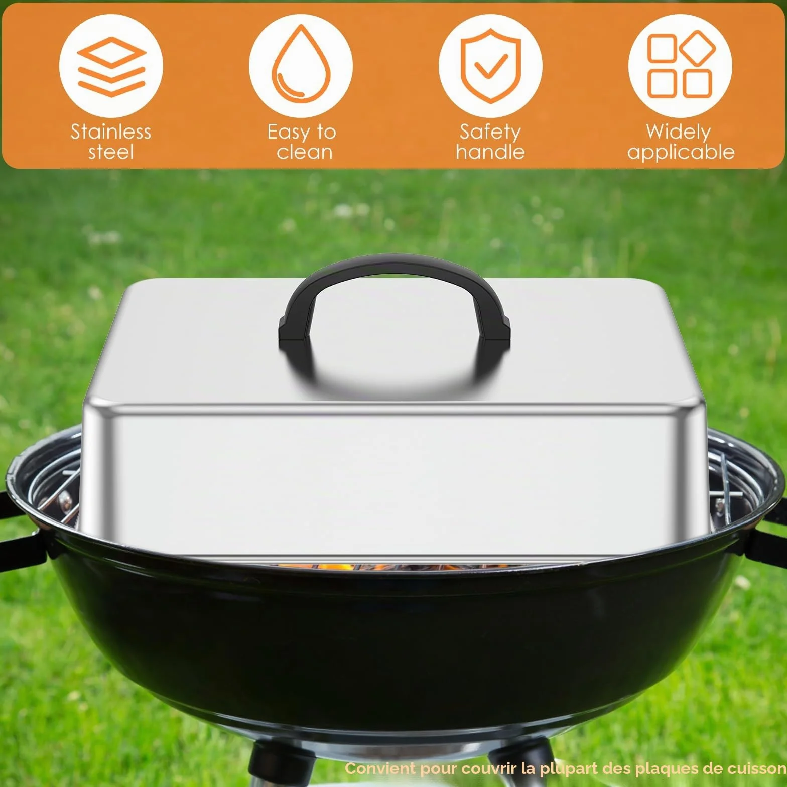 Lot de 2 cloches de barbecue rectangulaires en acier inoxydable 28,5 x 22 x 10,5 cm