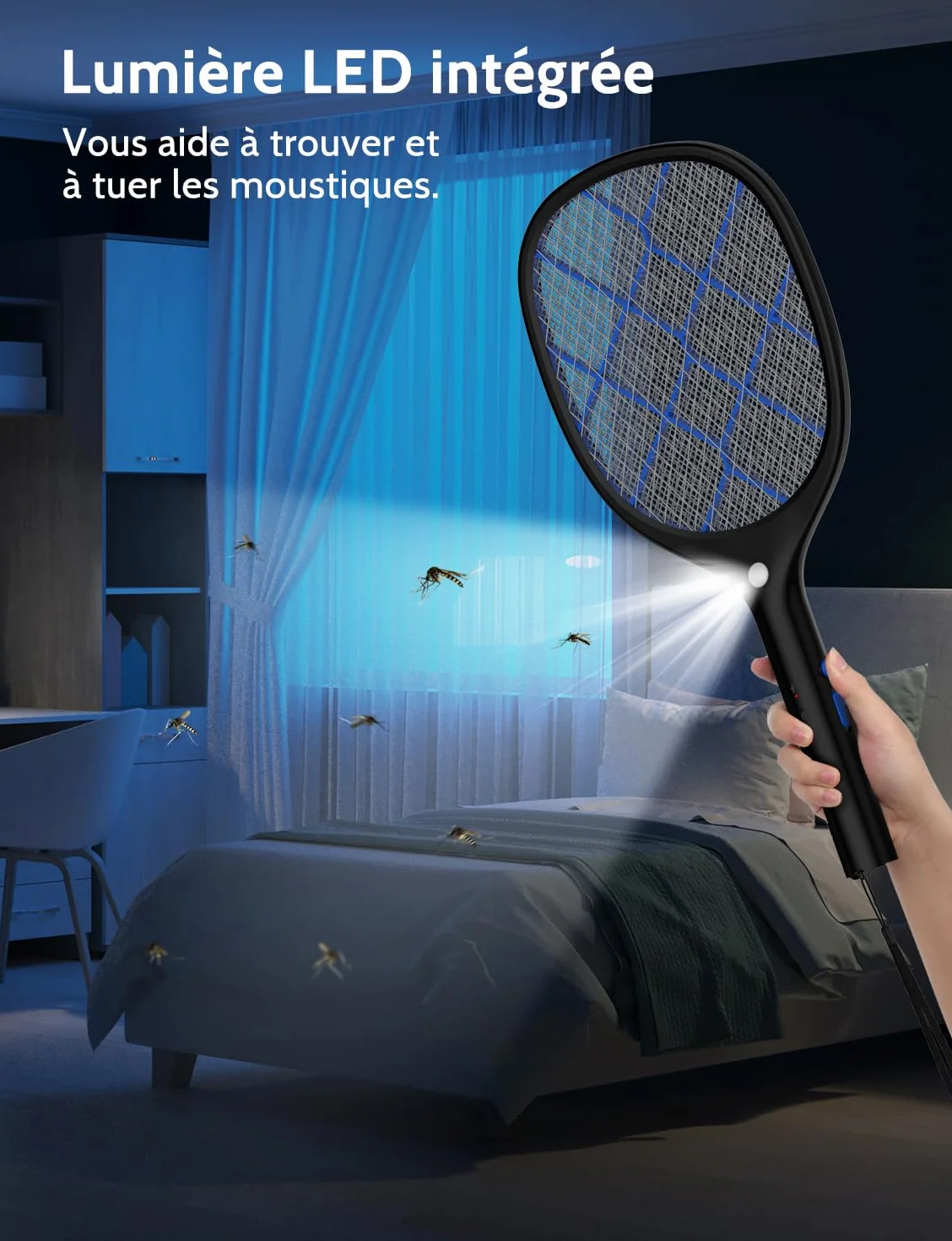 YISSVIC Raquette Electrique Insectes 4000 V Anti Moustique Rechargeable avec LED Noir