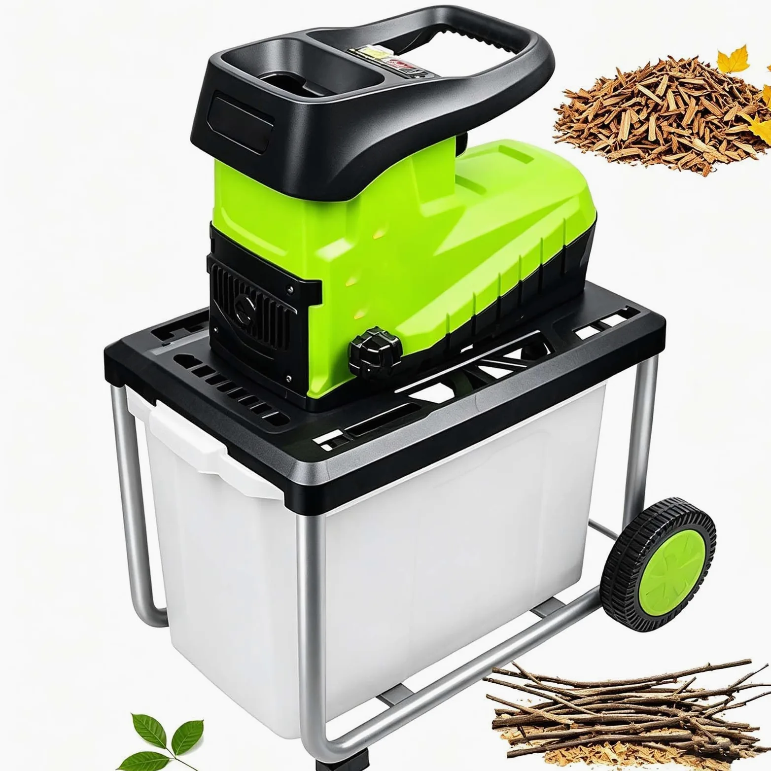 Broyeur De Végétaux Électrique 2800 W Avec Bac De 60 L ; Broie Branches Et Brindilles Jusqu'À 4,5 Cm ; Protection Anti-Bourrage Et Surcharge ; Idéal Pour Les Déchets De Jardin