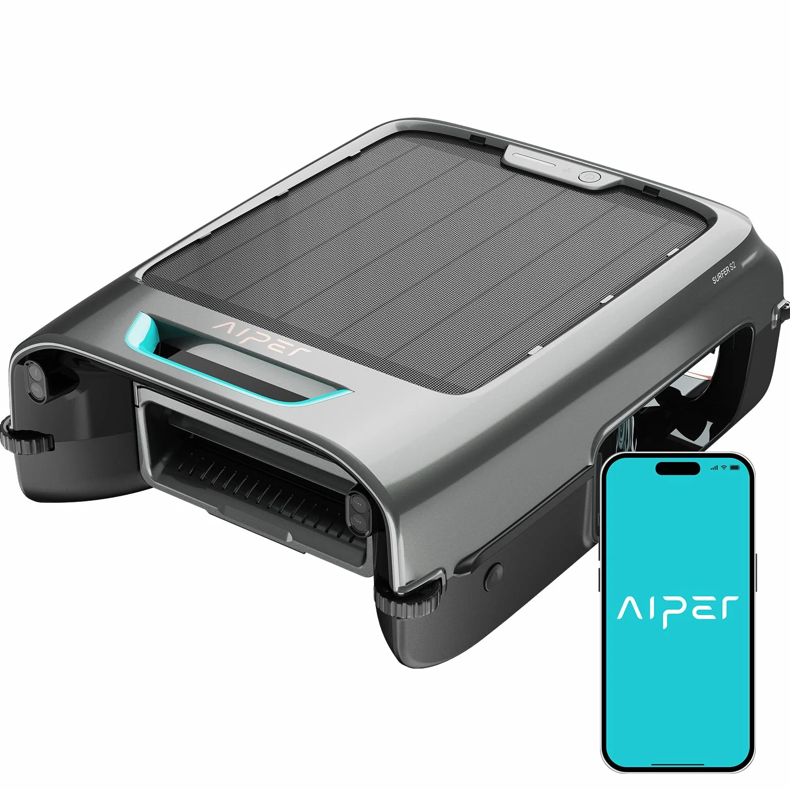 AIPER EcoSurfer S2 Robot Skimmer de Piscine Solaire, sans Fil, Application, Nettoyage Surface 24/7, Filtre 150 µm
