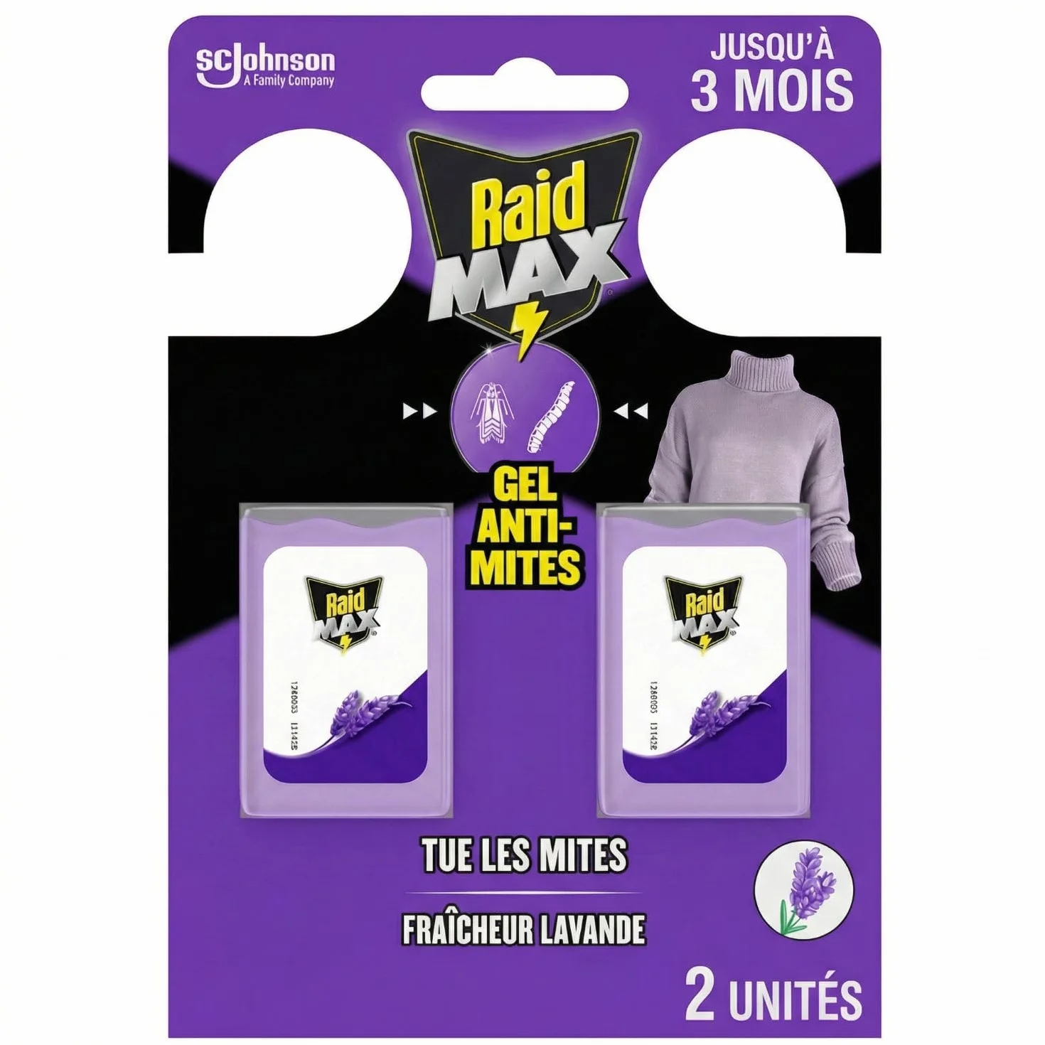 Raid Max Gels Anti-Mites Parfum Lavande 2 Gels Woolmark