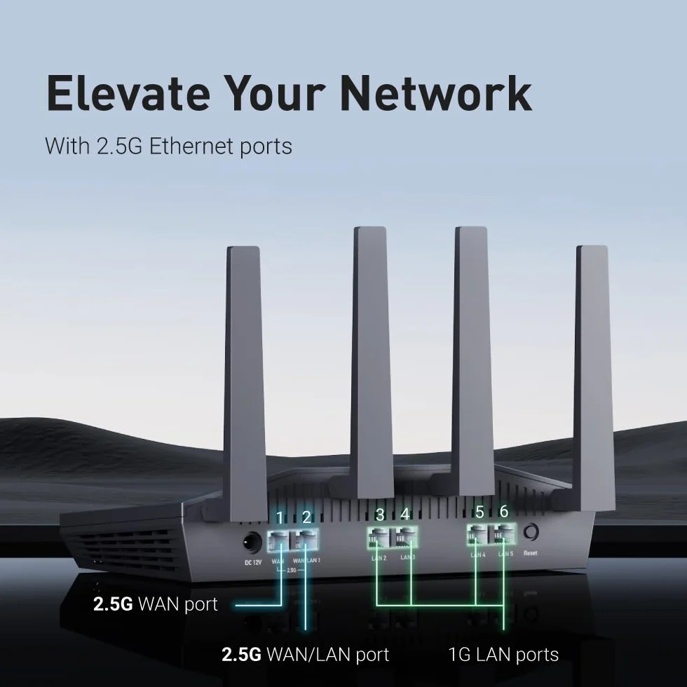 GL.iNet GL-MT6000 Routeur WiFi 6 Flint 2 2.5G Multi-Gig 4 Ports Ethernet 1G 802.11ax OpenVPN WireGuard