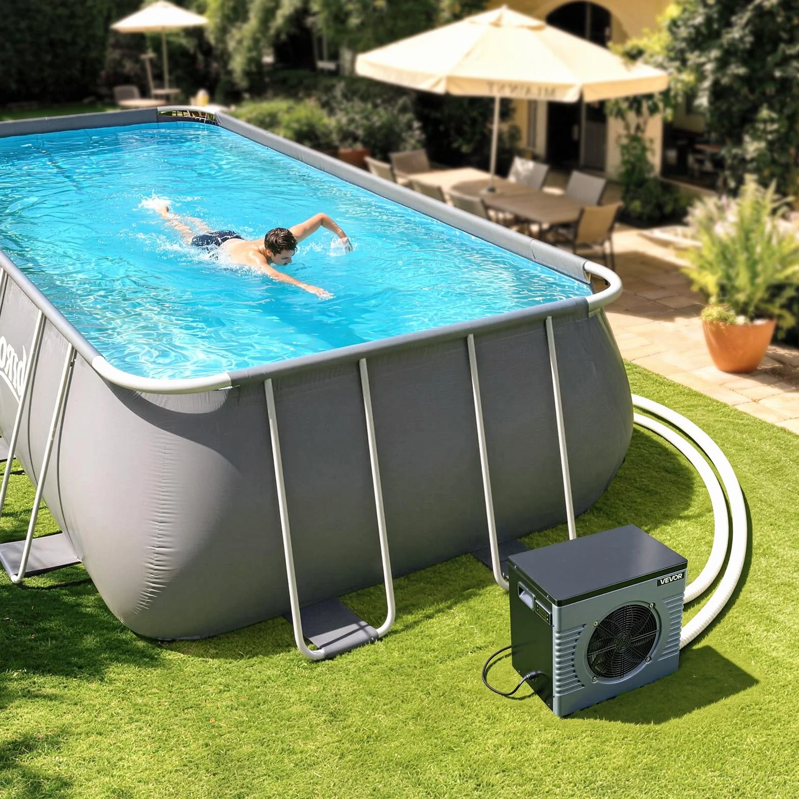 VEVOR Pompe à Chaleur pour Piscine 4,92 kW Chauffage Électrique Hors Sol 18 m³ COP 5,29 Faible Niveau Sonore GFCI