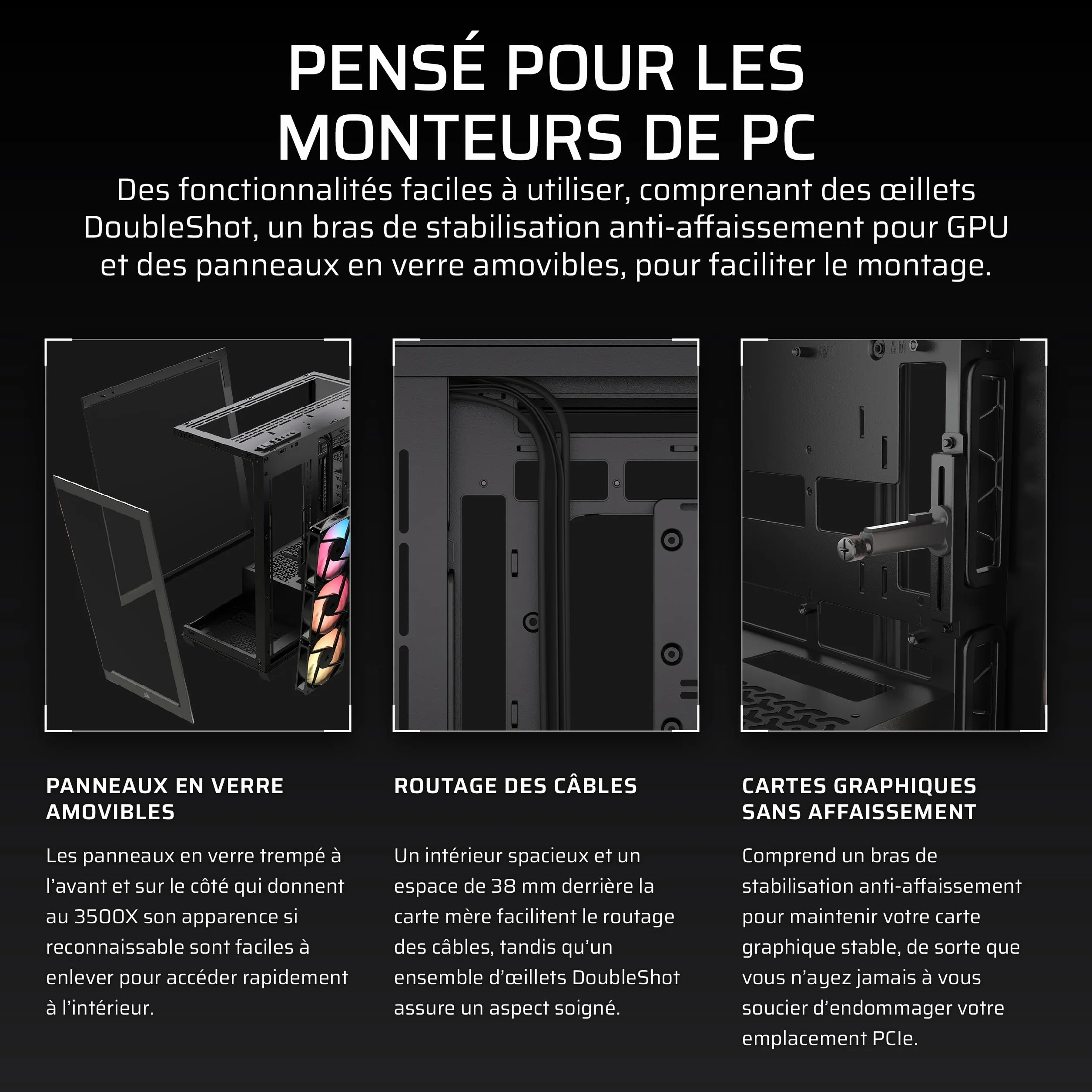 CORSAIR 3500X RS-R ARGB Boîtier PC Mi-Tour Vitre Panoramique 3 Ventilateurs RS120-R ARGB Noir
