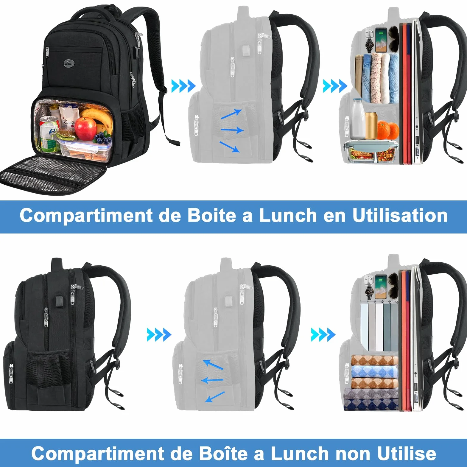 MATEIN Sac à Dos Ordinateur 17 Pouces Isotherme Repas TSA Voyage Noir
