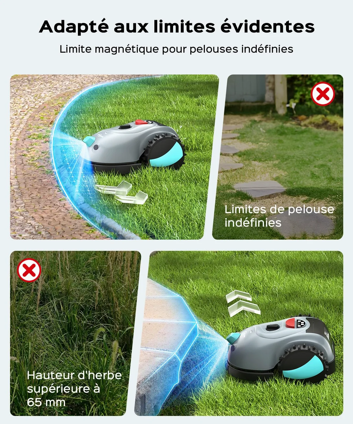 (2026 New) YARDCARE V100 Robot Tondeuse Sans Fil Périphérique,avec Navigation par Vision, Évitement d'obstacles(150 sortes), Robot Tondeuse Gazon avec Batterie 4 Ah, Bande magnétique, Lame de Rechange