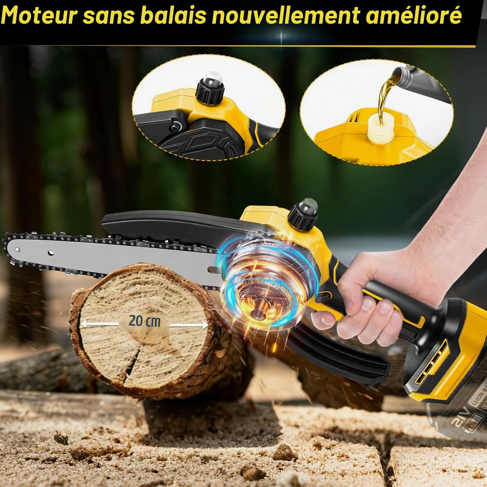 Kit de tronçonneuse et taille-haie 6 en 1 de 20 cm pour batteries DeWalt 20 V (sans batterie) | Roadtime Mini tronçonneuse télescopique pour jardin, arbres et arbustes