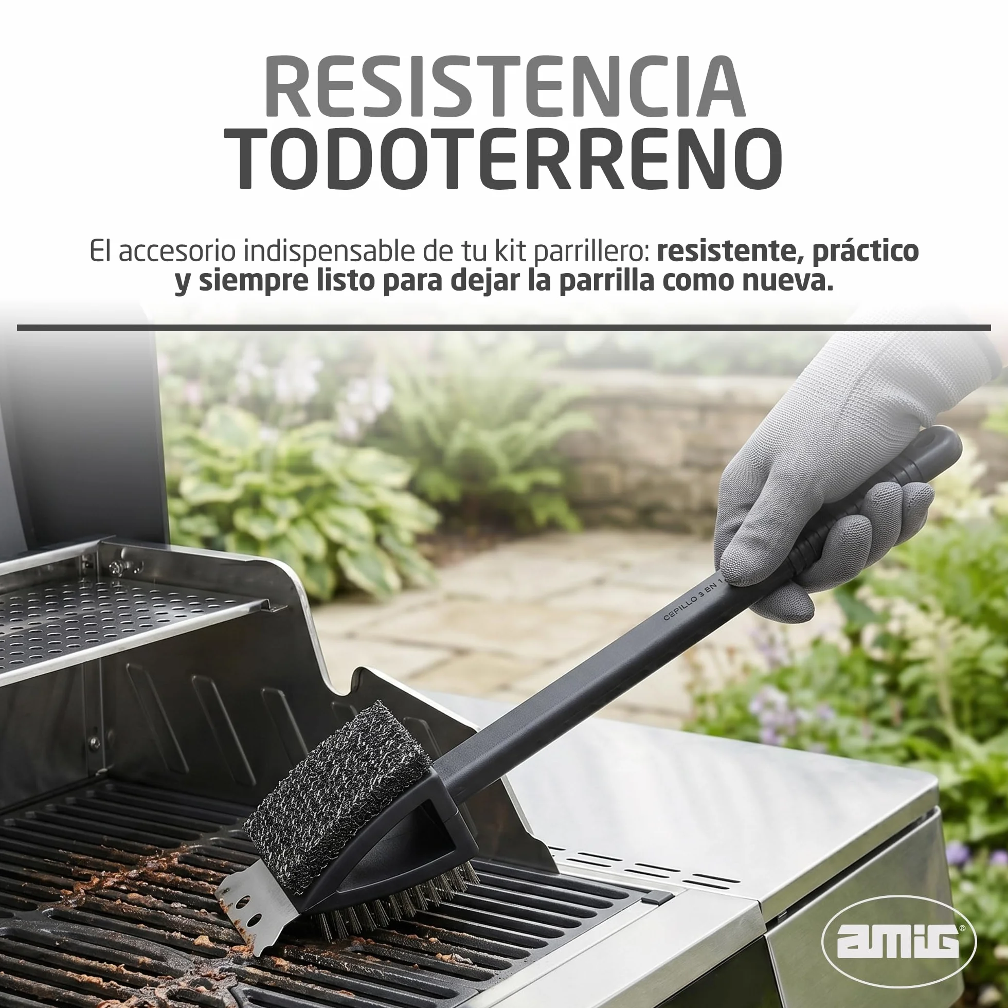 Amig Brosse de Nettoyage Barbecue 3 en 1 AM20 - Acier Inoxydable 201, 37 x 6 cm