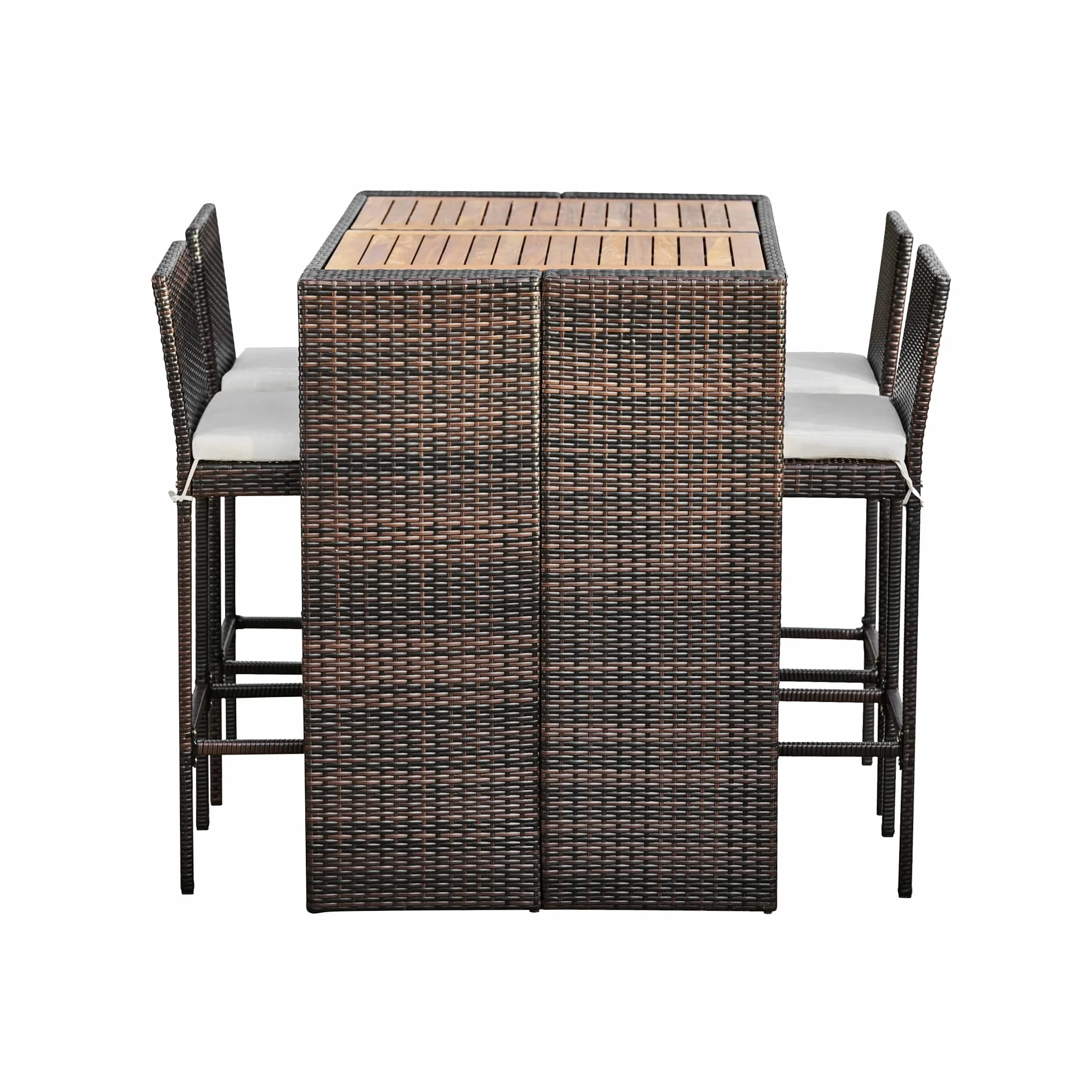 Teamson Home Ensemble Table et 4 Chaises de Jardin Extérieur Hautes Style Bar Plateau en Bois Coussins Amovibles