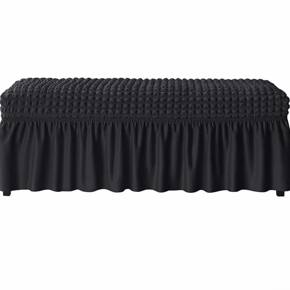 Housse de banc extensible en seersucker polyester élasthanne 80-119 cm noir