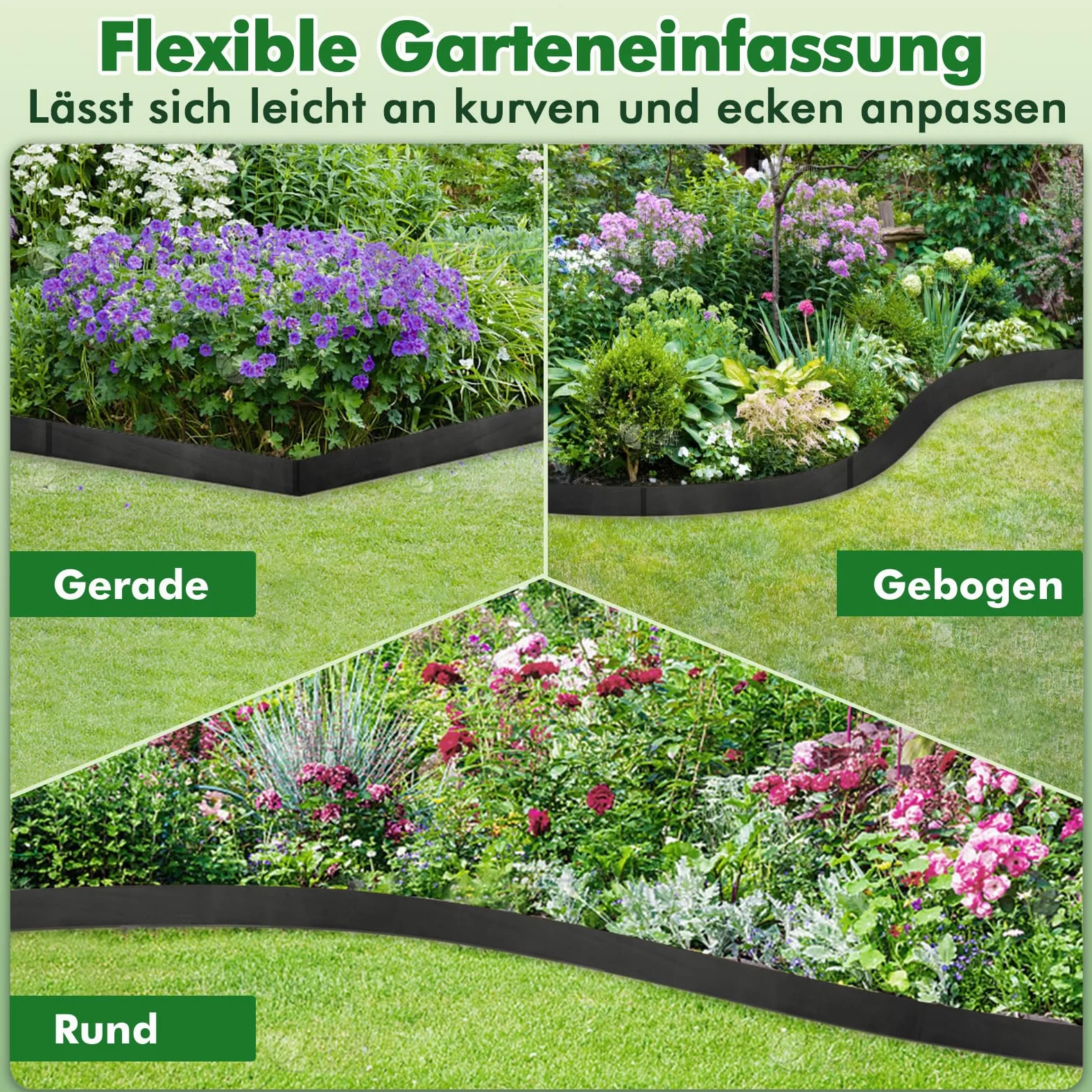 Lot de 5 bordures de pelouse en acier Corten noir - 107,5 x 15 cm - Bordure de parterre flexible en métal pour un frappage facile sans creuser - Parfait comme bordure de pelouse pour chemins