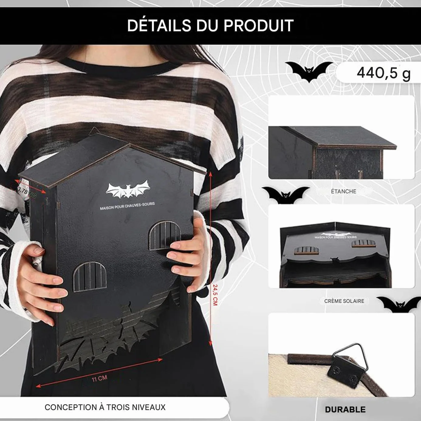 Abri à Chauves-Souris en Bois pour Jardin - Nichoir Murale Trois Chambres