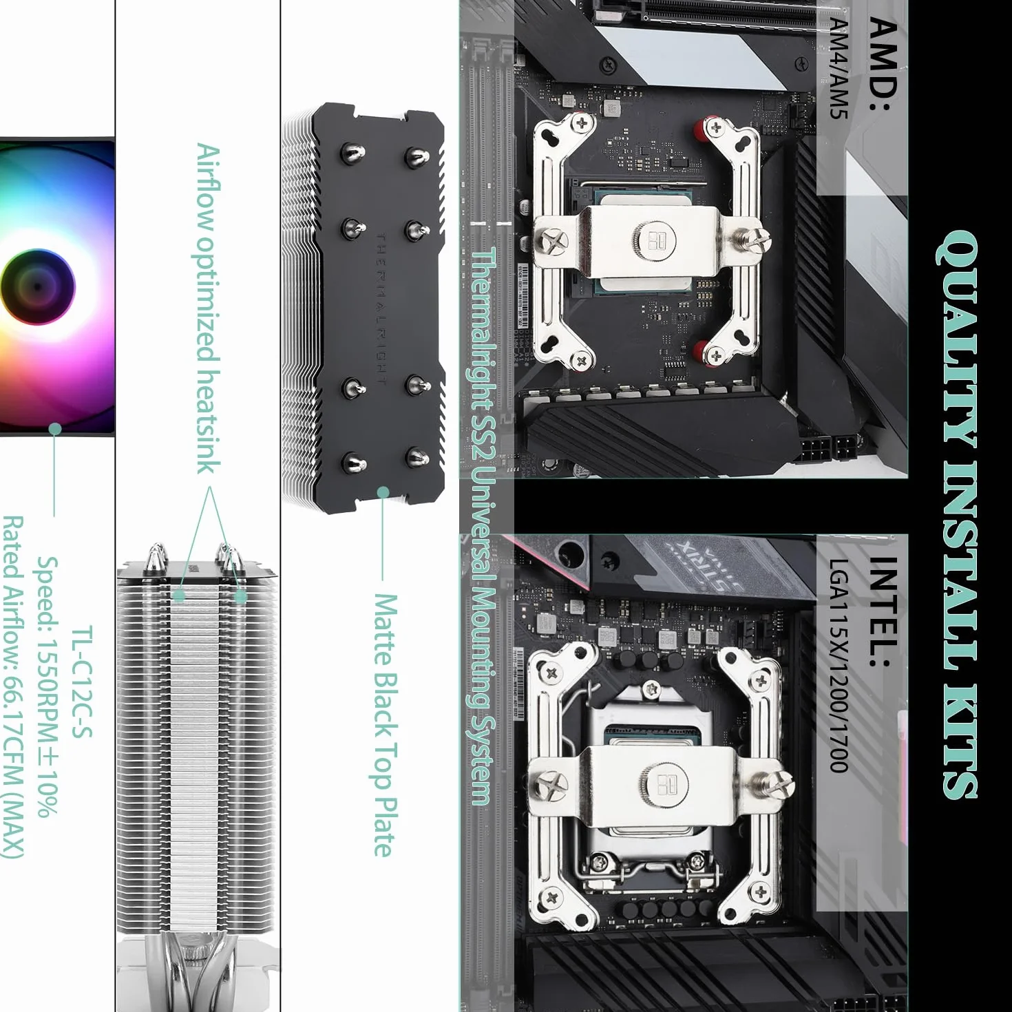 TR AssassinX120 SE ARGB Refroidisseur d'air CPU, 4 caloducs, TL-C12C-S PWM, roulement S-FDB, pour AMD AM4 AM5/Intel 1150/1151/1200/1700