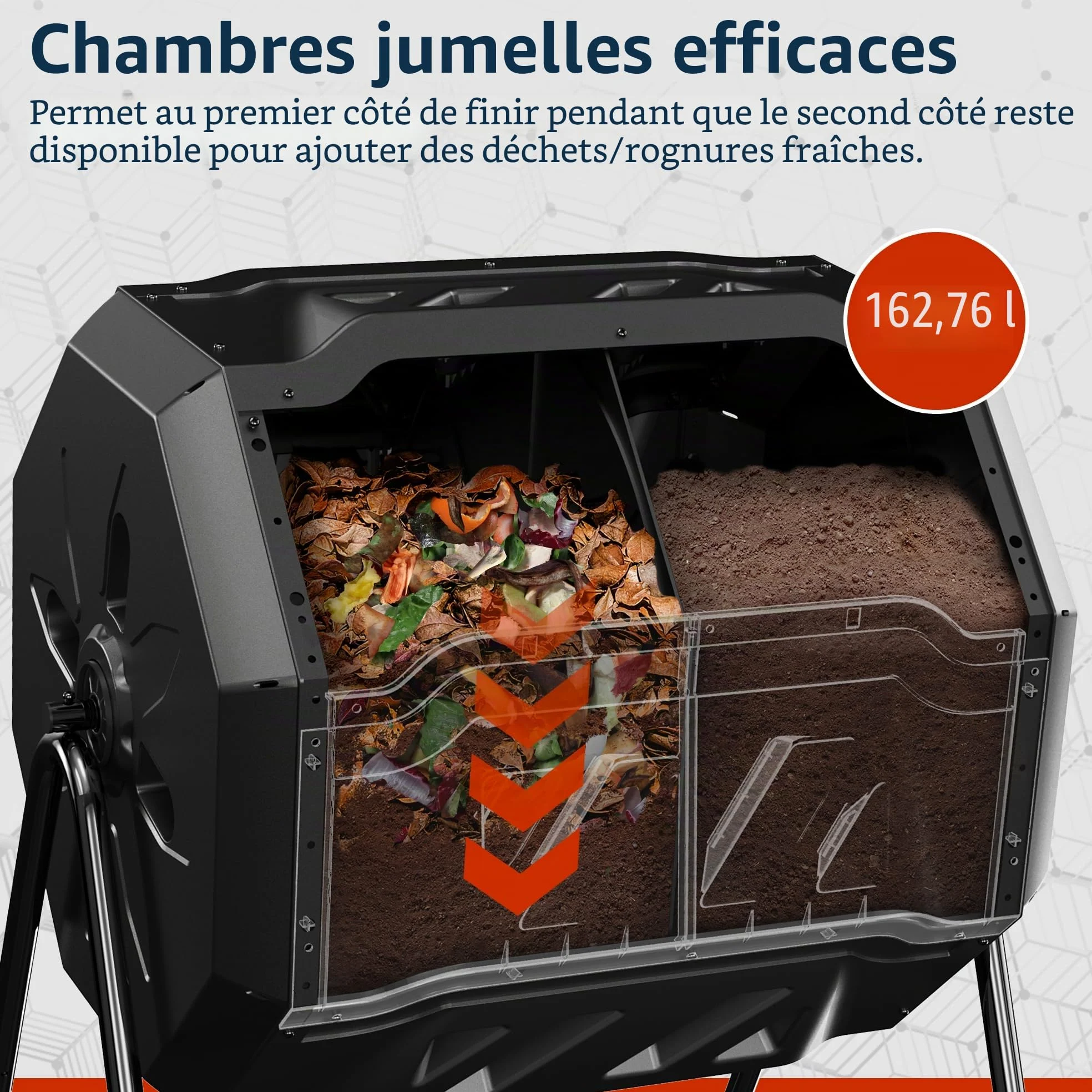 EAST OAK Composteur d'extérieur à Double Chambre avec 2 Portes coulissantes et système d'aération, bac à composteur Rotatif pour Cuisine, Jardin, Cour