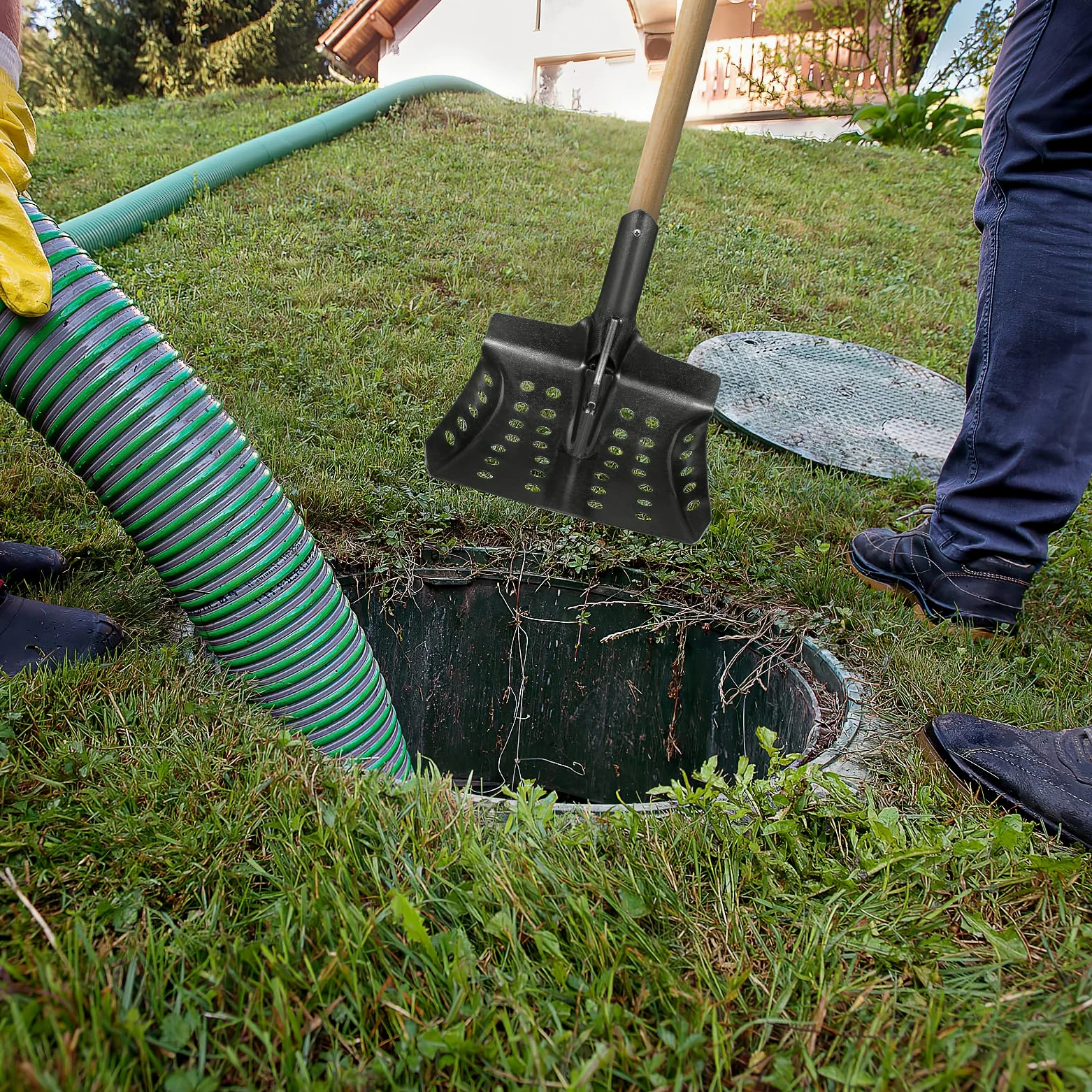 Veemoon Pelle à tamis en métal Épaisseur : métal Pelle à tamis Pelle à boue Pelle de vidange pour la plantation et la transplantation de jardins Pour le traitement des eaux usées