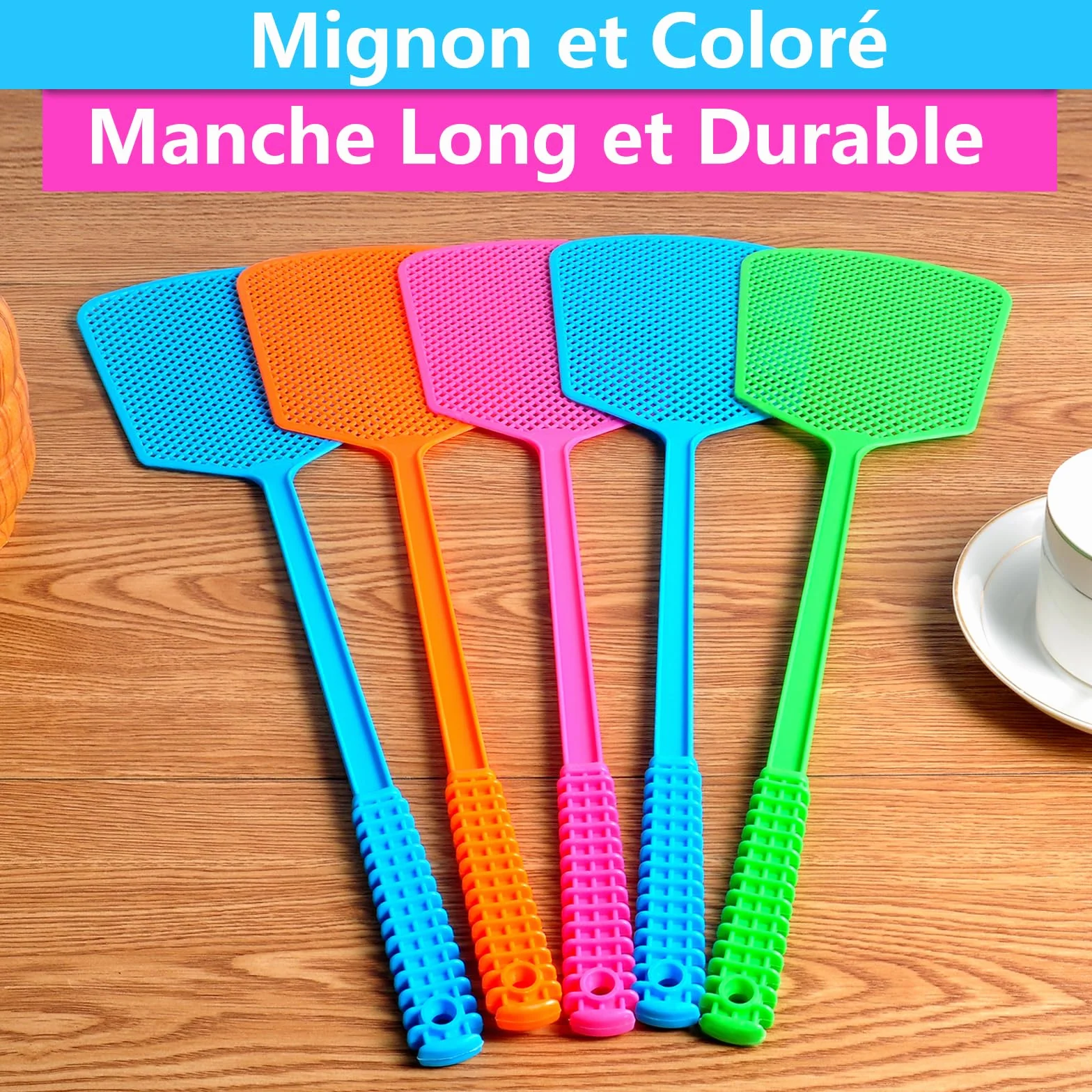 Tapette à Mouches Plastique Long Manche 5 Pièces Antiparasitaire Robuste