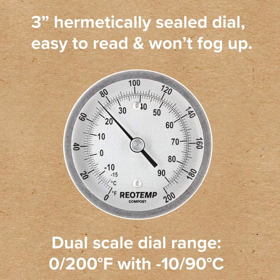 REOTEMP Thermomètre à Compost Heavy Duty – Fahrenheit et Celsius 48 inch Stem