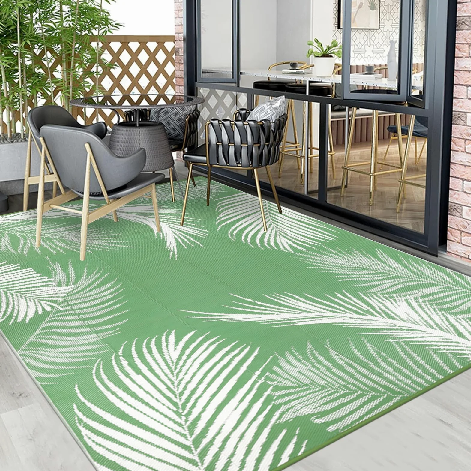 Pauwer Tapis d'extérieur imperméable réversible en paille de plastique, tapis d'extérieur pour patio, camping-car, pique-nique, jardin, terrasse, balcon, porche - 1,8 x 2,7 m