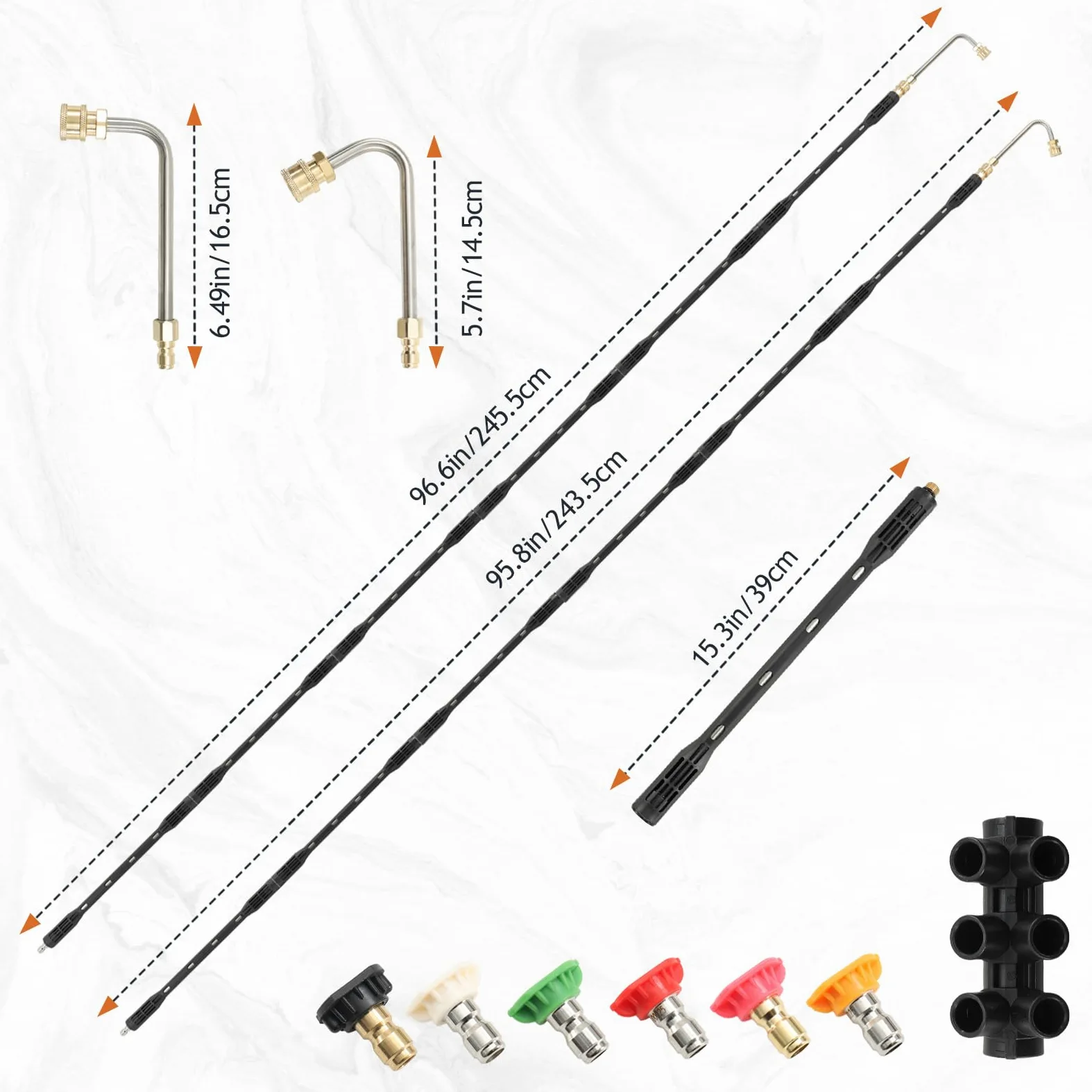 Lot de 9 Rallonge pour Nettoyeur Haute Pression, 4000PSI Outils de Nettoyage de Gouttière avec 6 Embouts de Buse, Lance d'Extension Compatible pour Karcher K2 K3 K4 K5 K6 K7