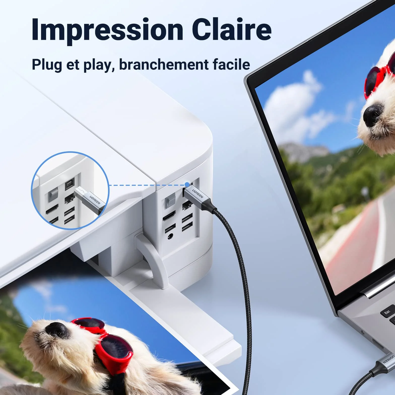 UGREEN Câble Imprimante USB 2.0 A vers B Nylon Tressé 2M