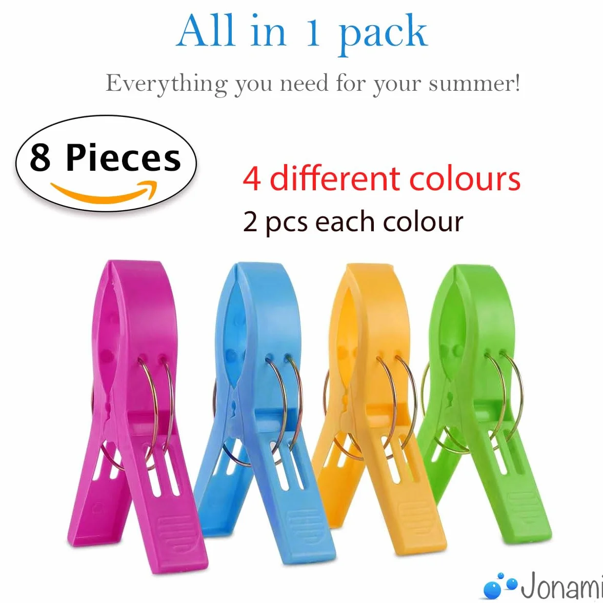 Pinces à Serviette de Plage XXL 8 pièces 4 Couleurs pour Chaises Longues et Transats