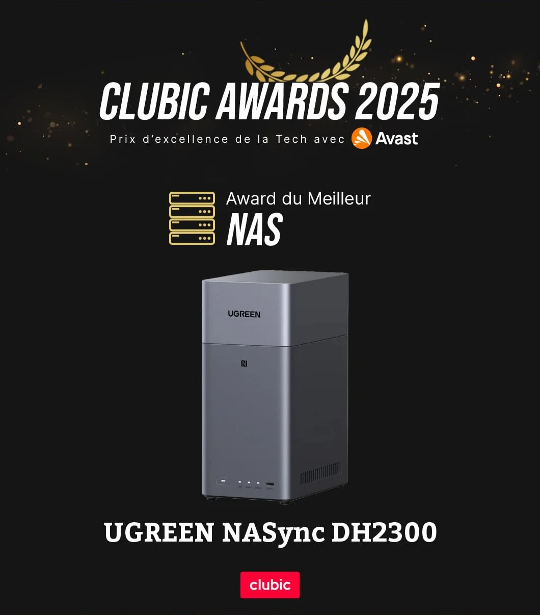 UGREEN NASync DH2300 NAS Bureau 2 Baies 4Go RAM NFC One-Touch LAN 1GbE Album Photo IA